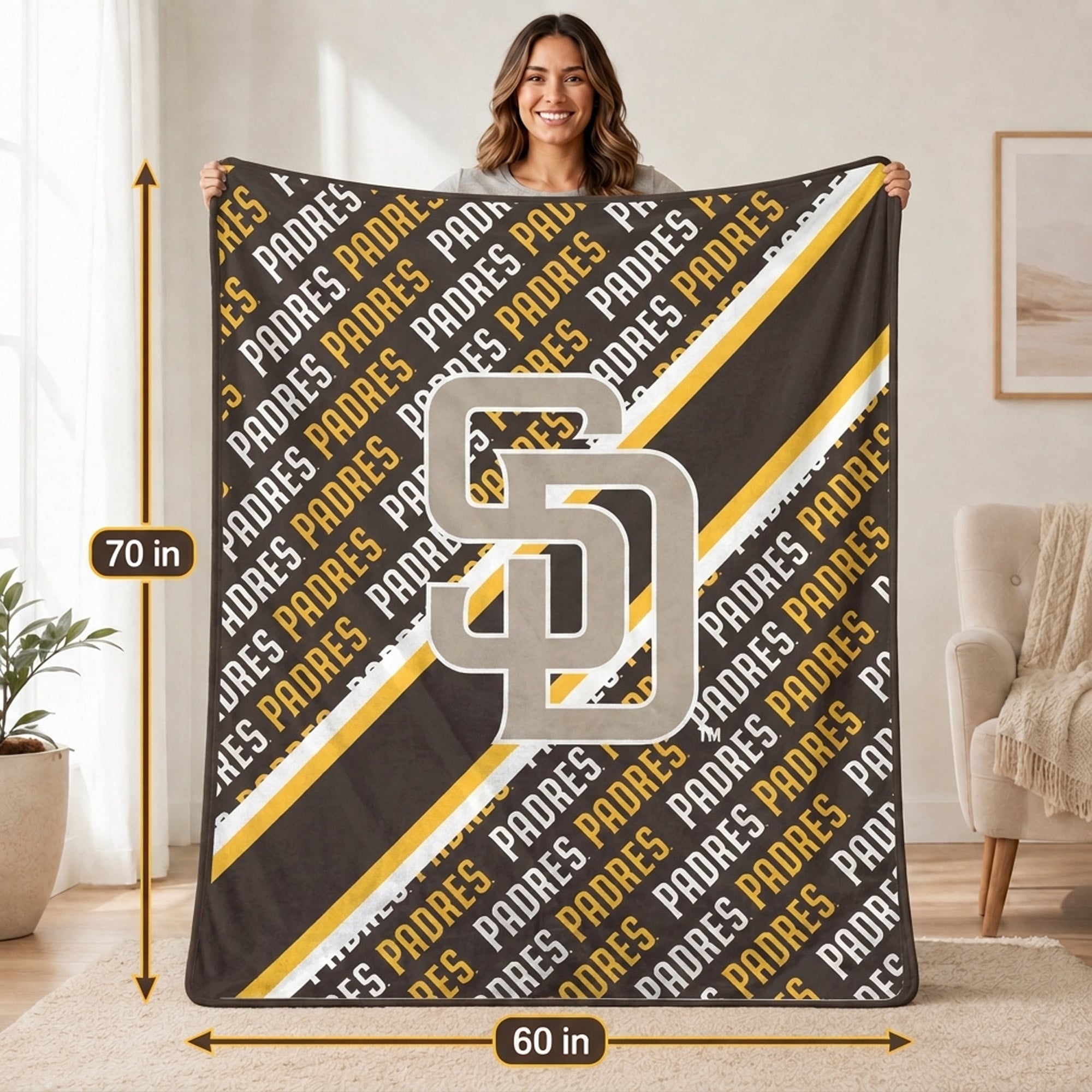Pegasus San Diego Padres 60" x 70" Diagonal Lined Wordmark Ultra Soft Blanket