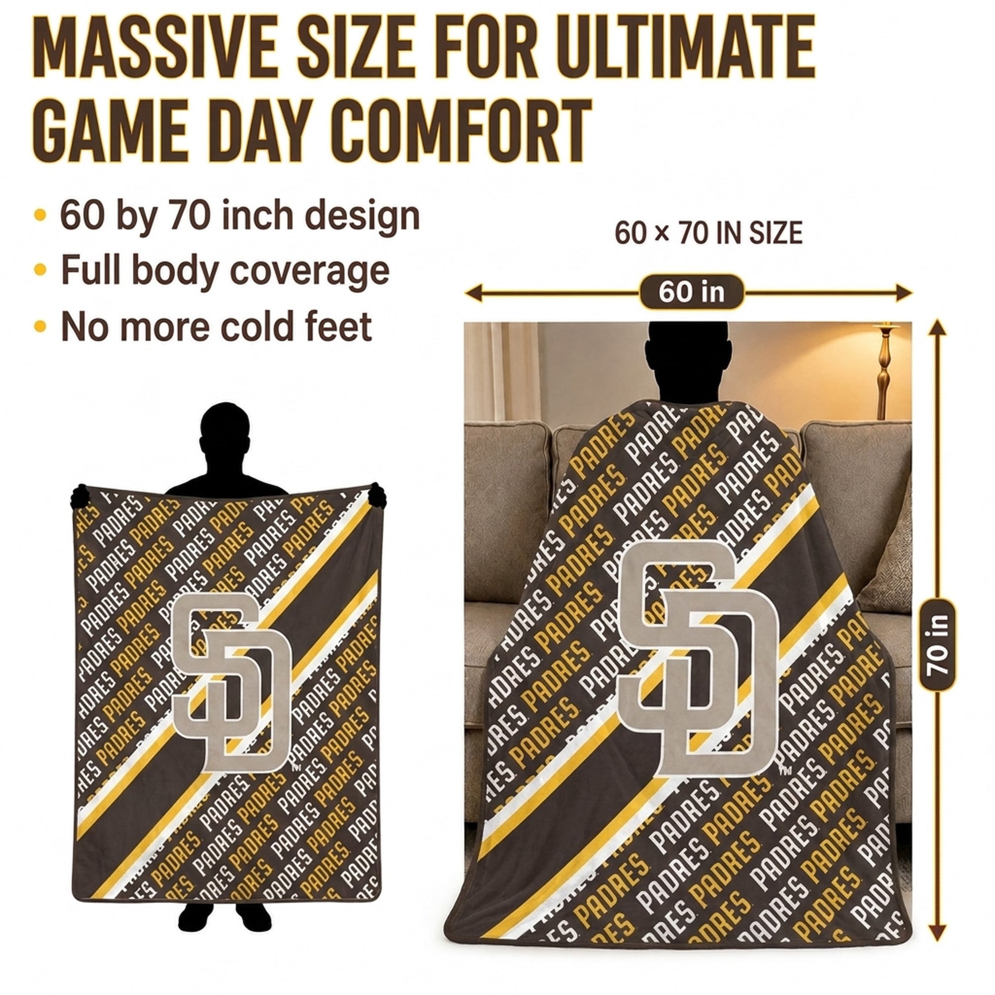 Pegasus San Diego Padres 60" x 70" Diagonal Lined Wordmark Ultra Soft Blanket