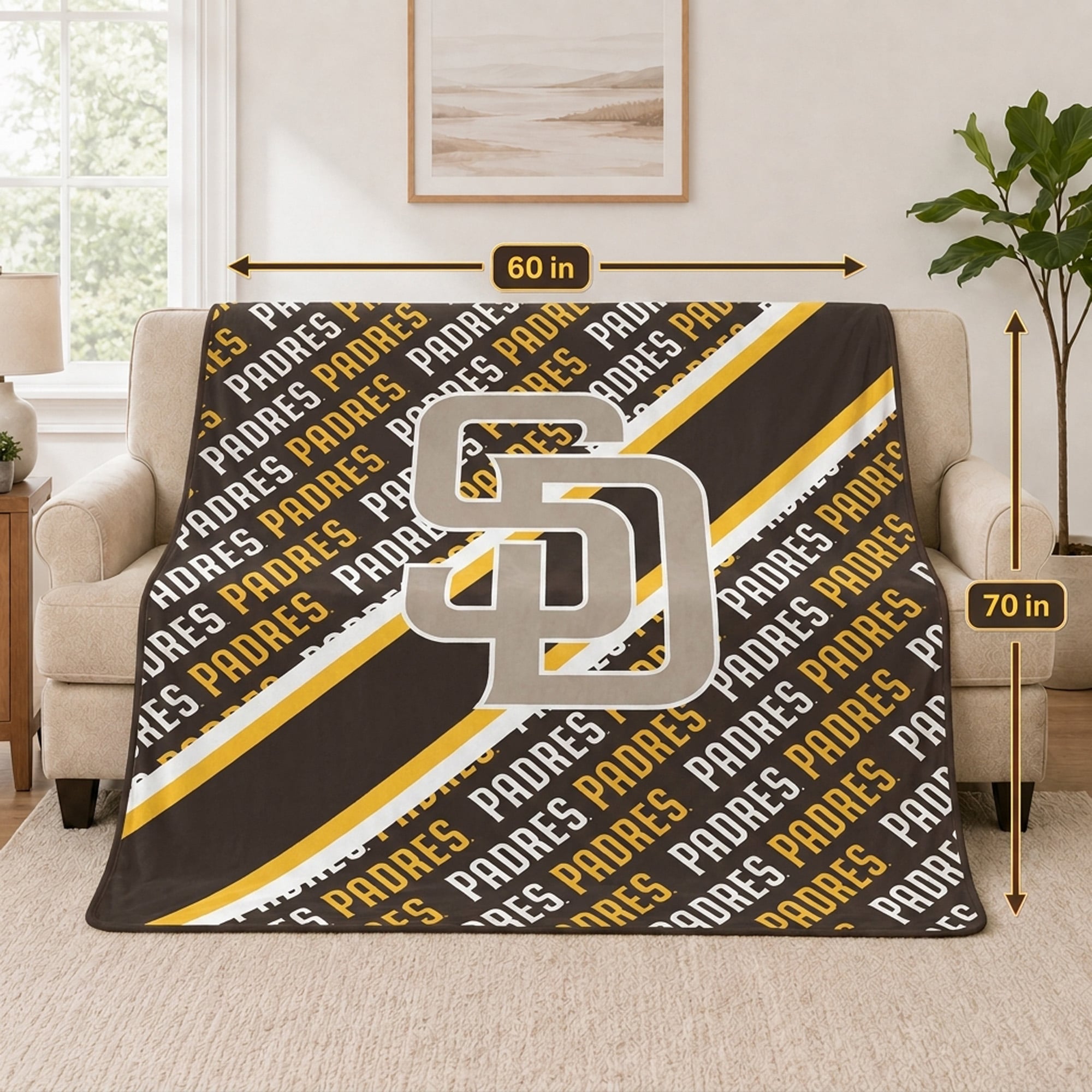 Pegasus San Diego Padres 60" x 70" Diagonal Lined Wordmark Ultra Soft Blanket