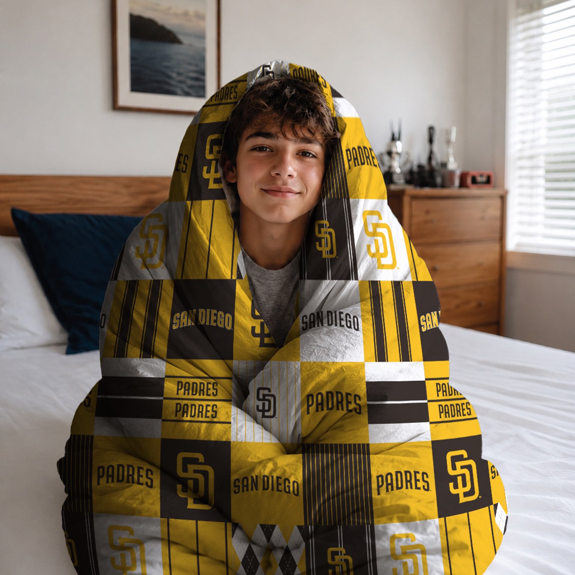 Pegasus San Diego Padres Patchwork Plaid Three-Piece Full/Queen Bed in a Bag Set