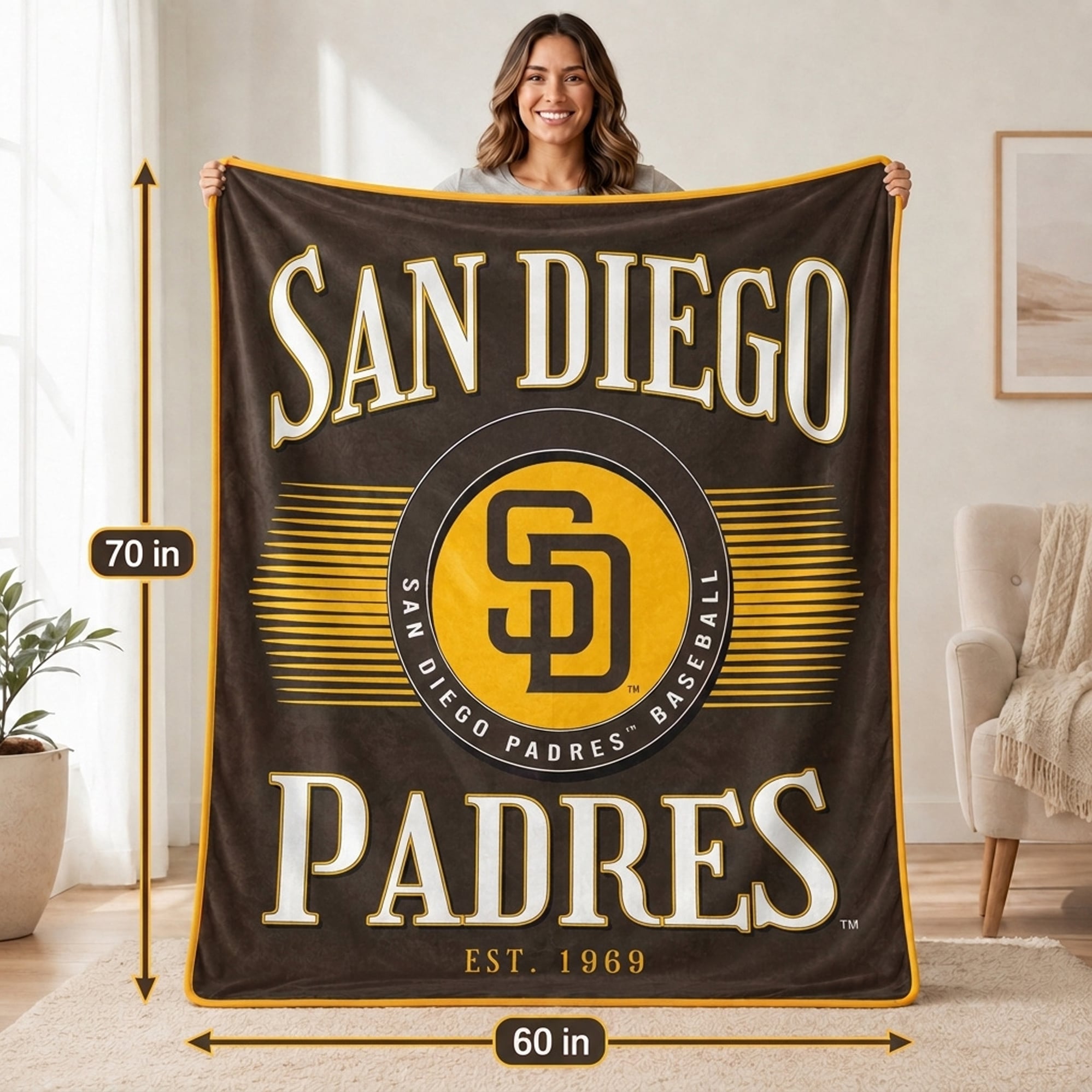 Pegasus San Diego Padres Spotlight Arch 60" x 70" Ultra Soft Throw Blanket