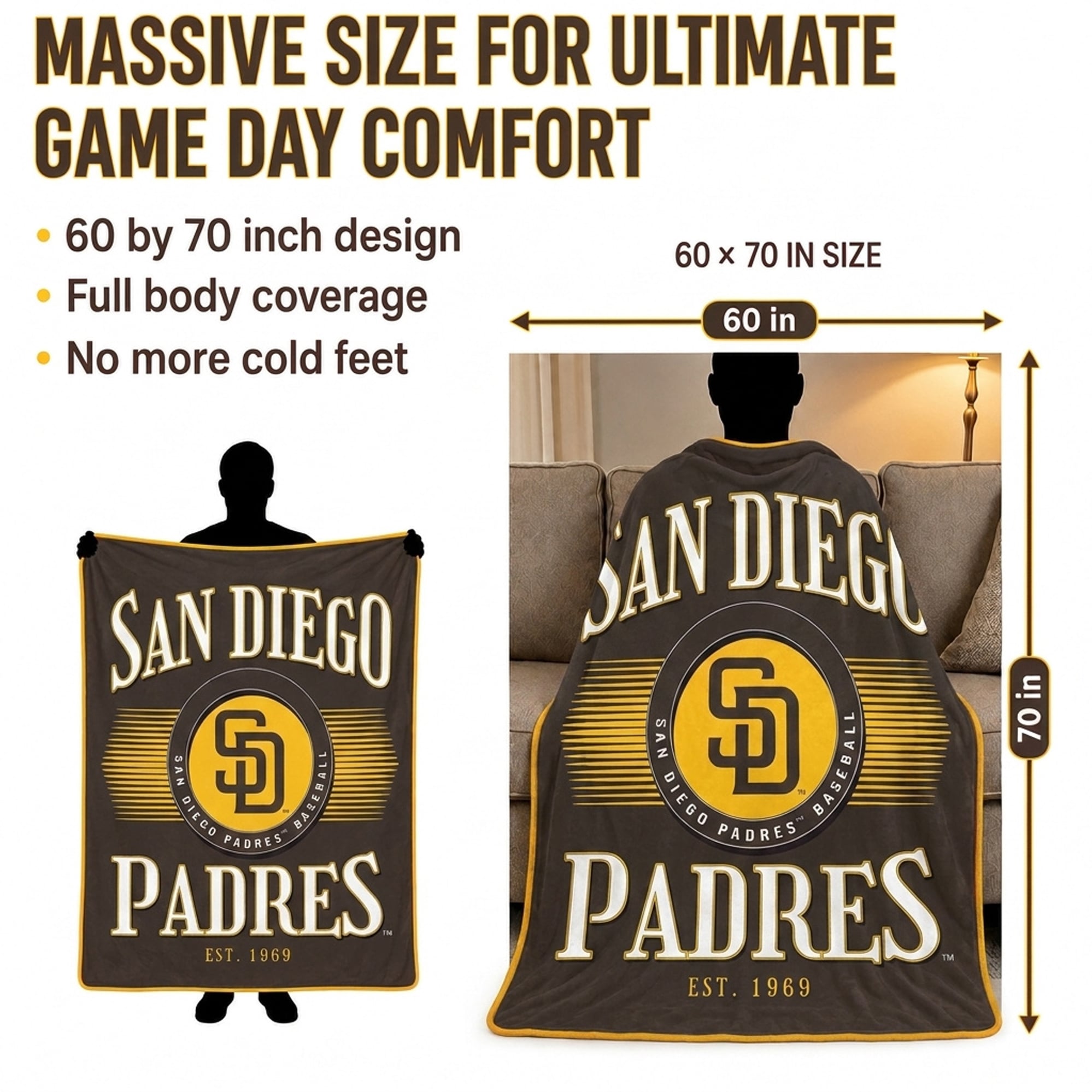 Pegasus San Diego Padres Spotlight Arch 60" x 70" Ultra Soft Throw Blanket