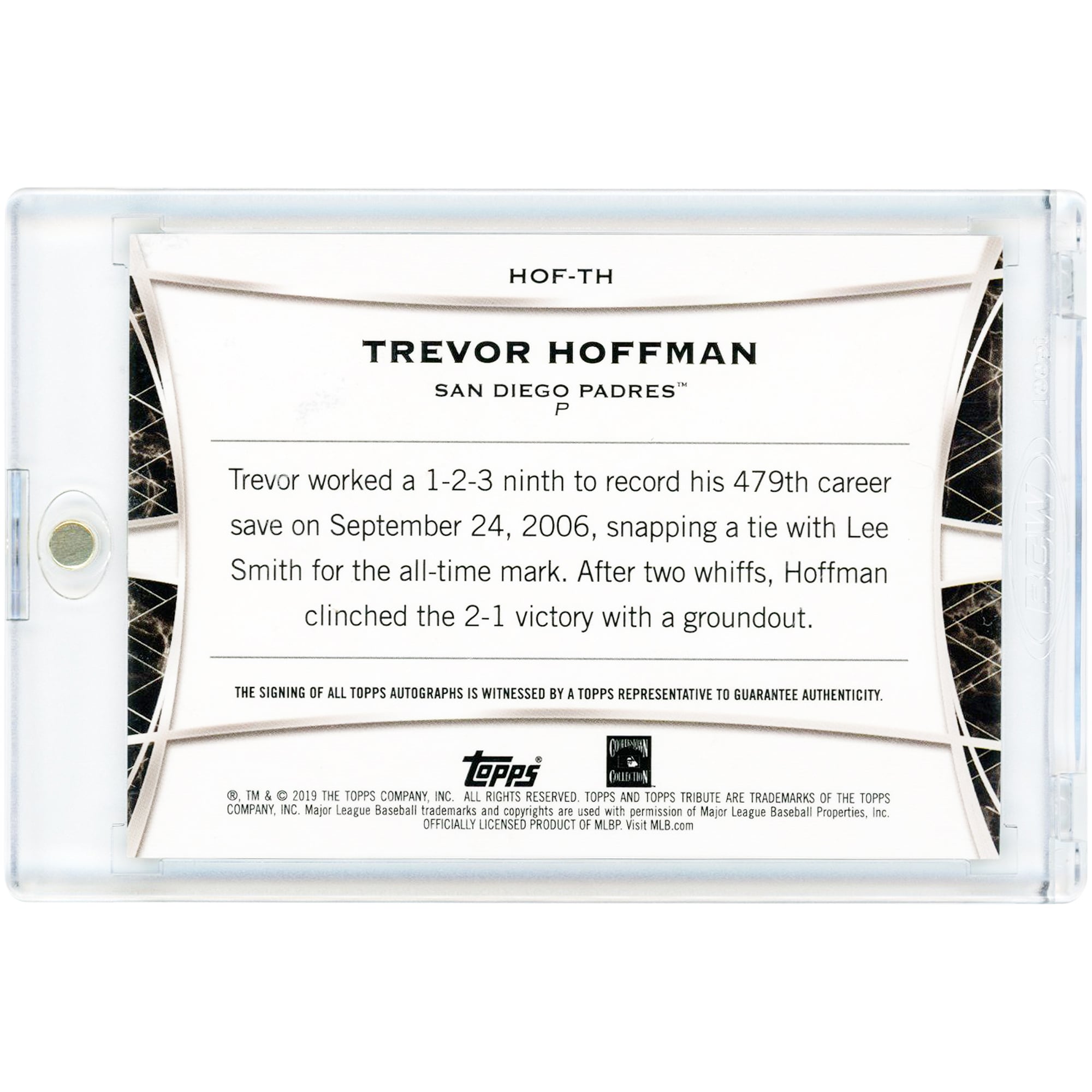 Carte autographiée de Trevor Hoffman (San Diego Padres) - Collection Topps Tribute 2019 - Hommage à l'intronisation - Orange #HOF-TH #7/25