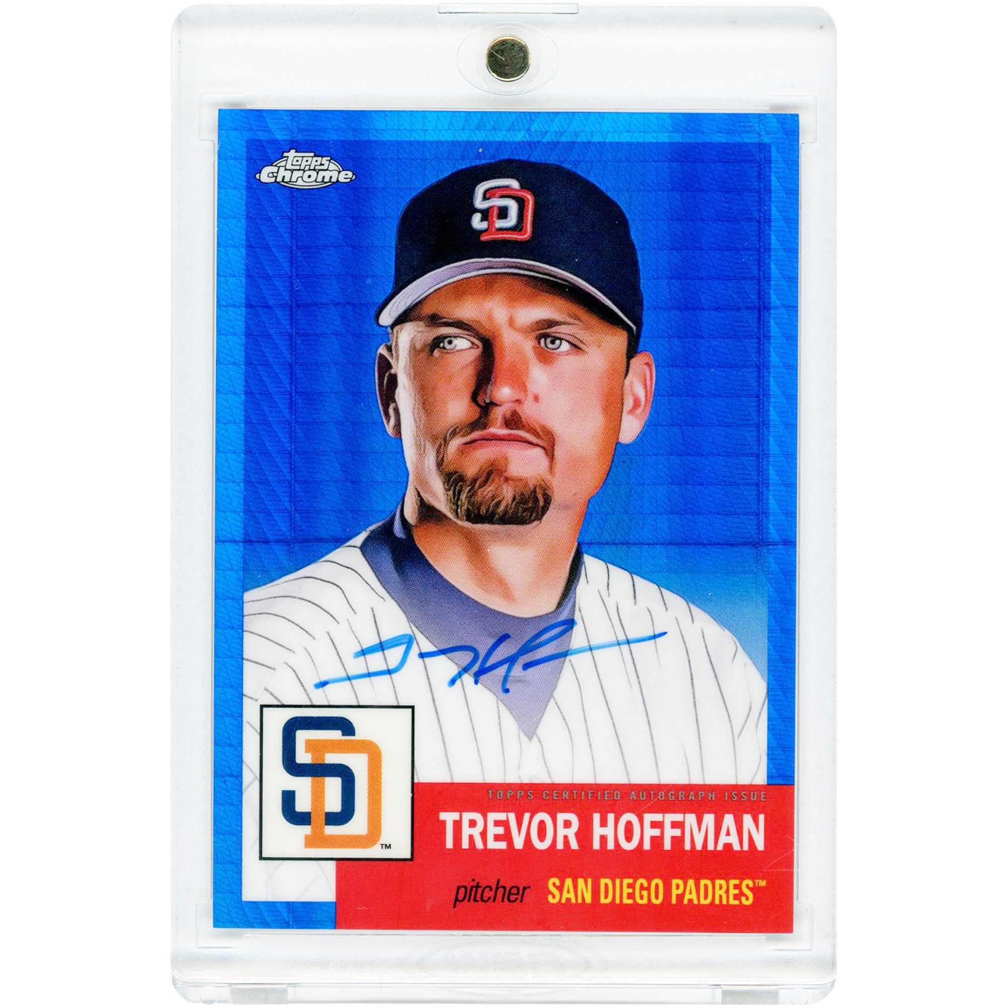 Carte autographiée de Trevor Hoffman (San Diego Padres) 2022 Topps Chrome Platinum Blue Prism Refractor #CPA-TH #41/99