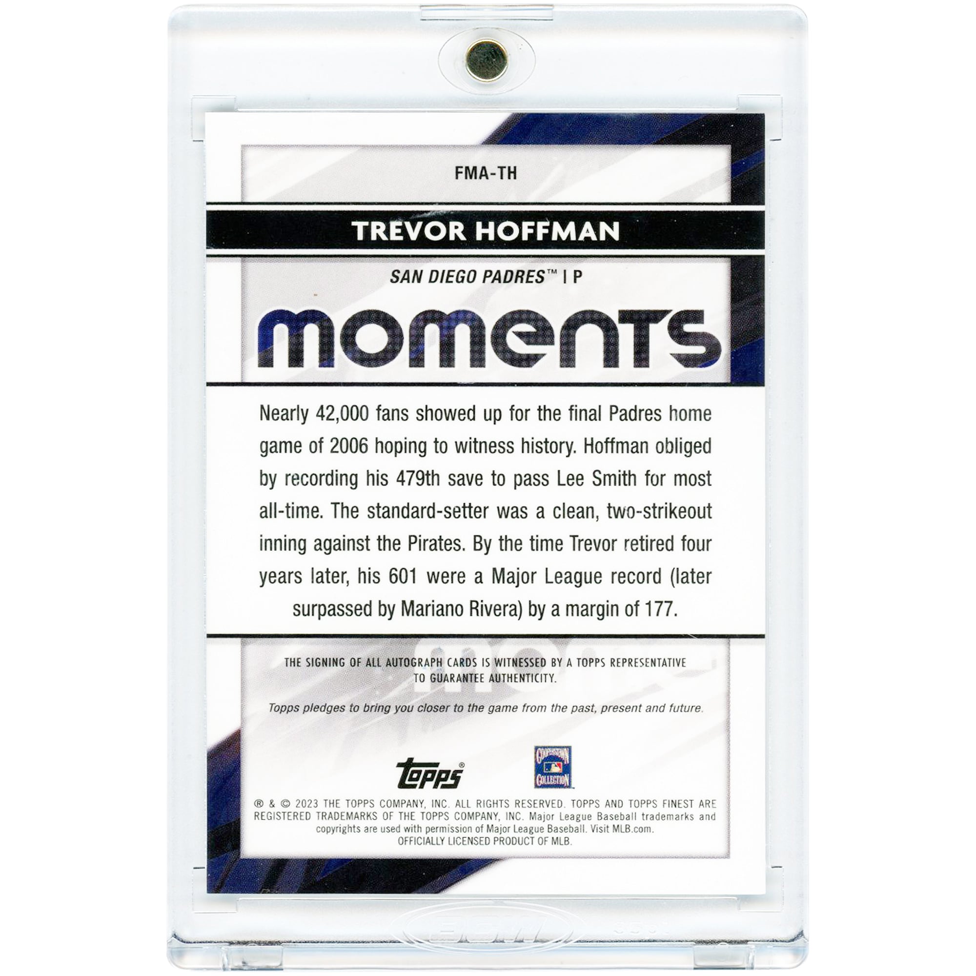 Trevor Hoffman San Diego Padres Autographed 2023 Topps Finest Moments #FMA-TH Card