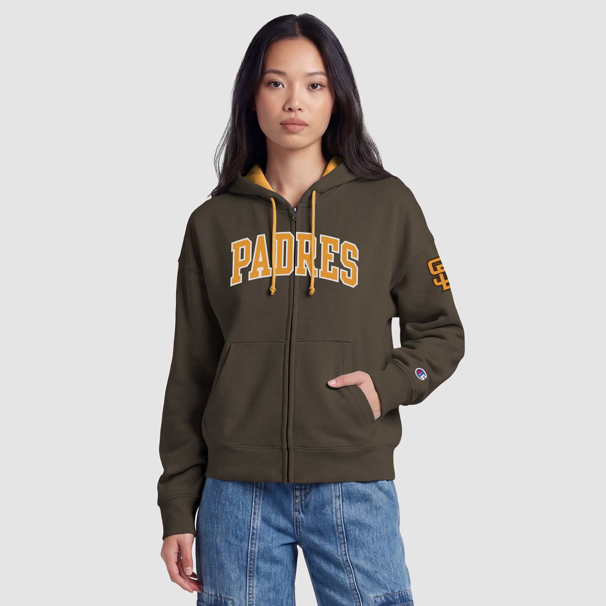Sweat à capuche zippé en polaire marron Champion San Diego Padres pour femme