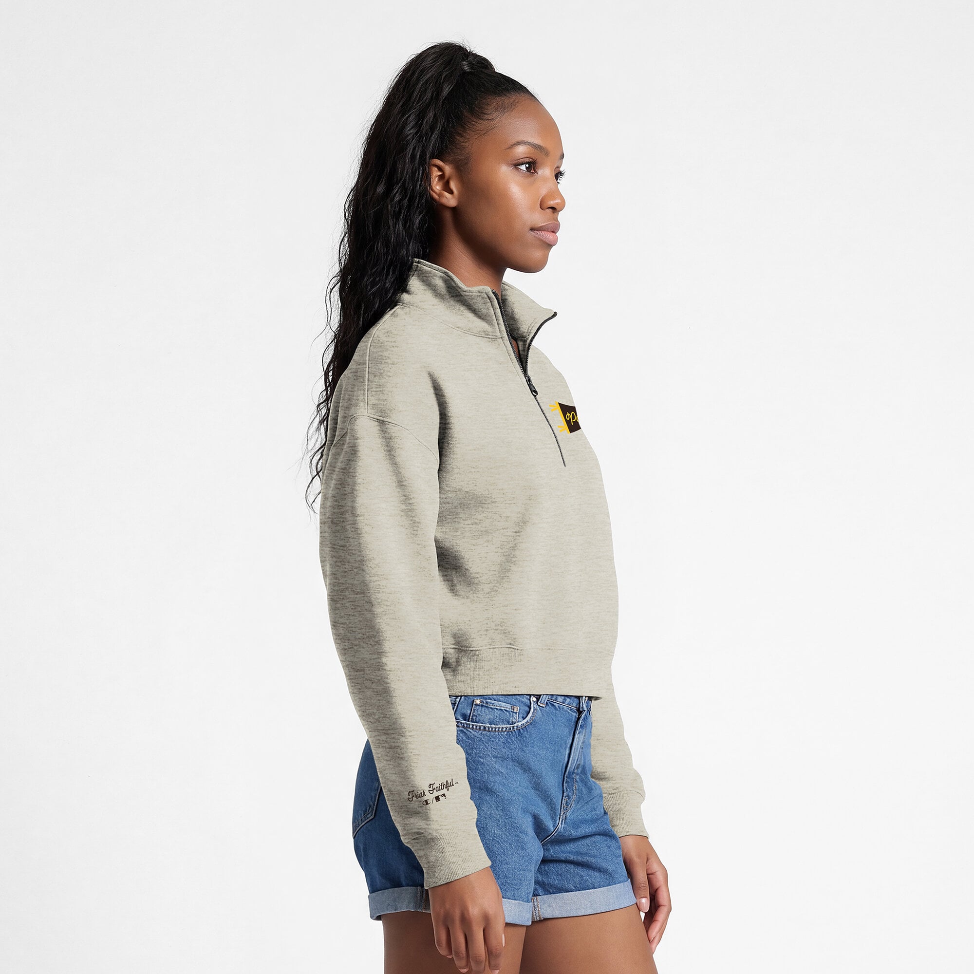 Pull court à col zippé Champion crème San Diego Padres Triumph en polaire mélangée pour femme