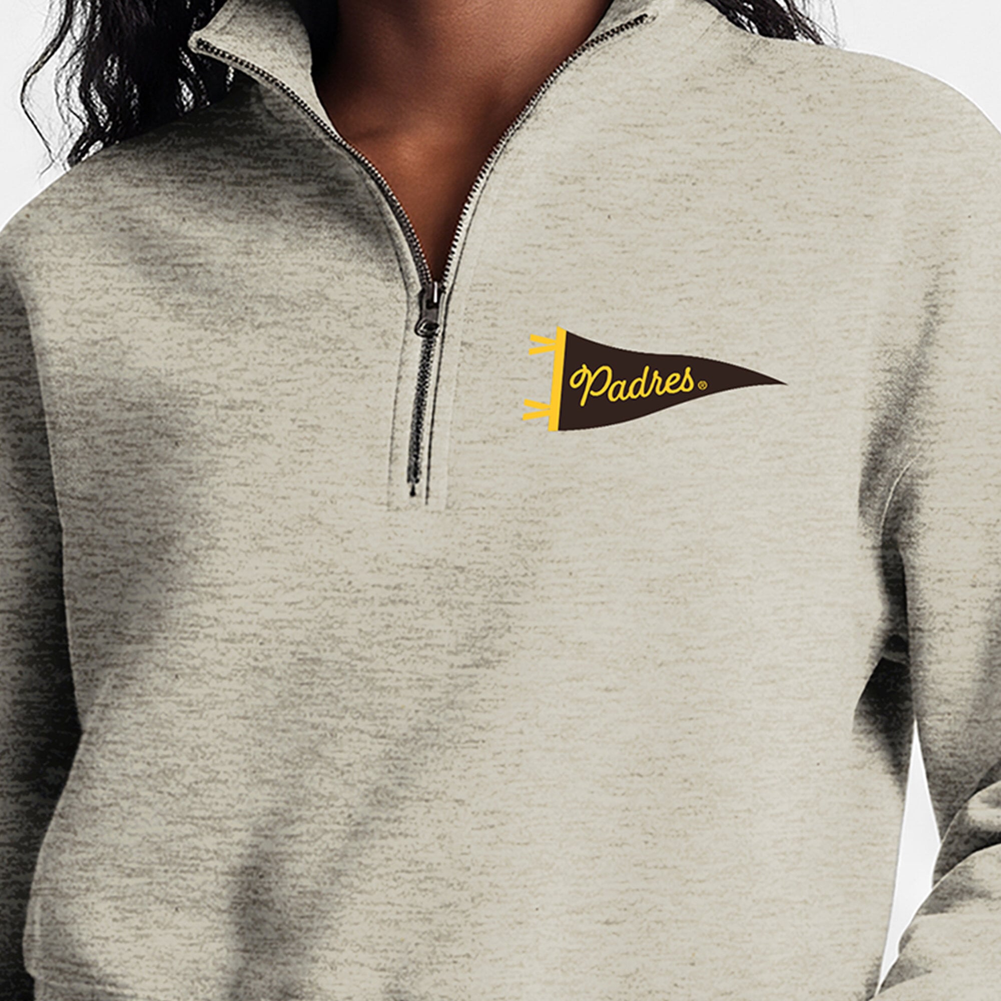Pull court à col zippé Champion crème San Diego Padres Triumph en polaire mélangée pour femme