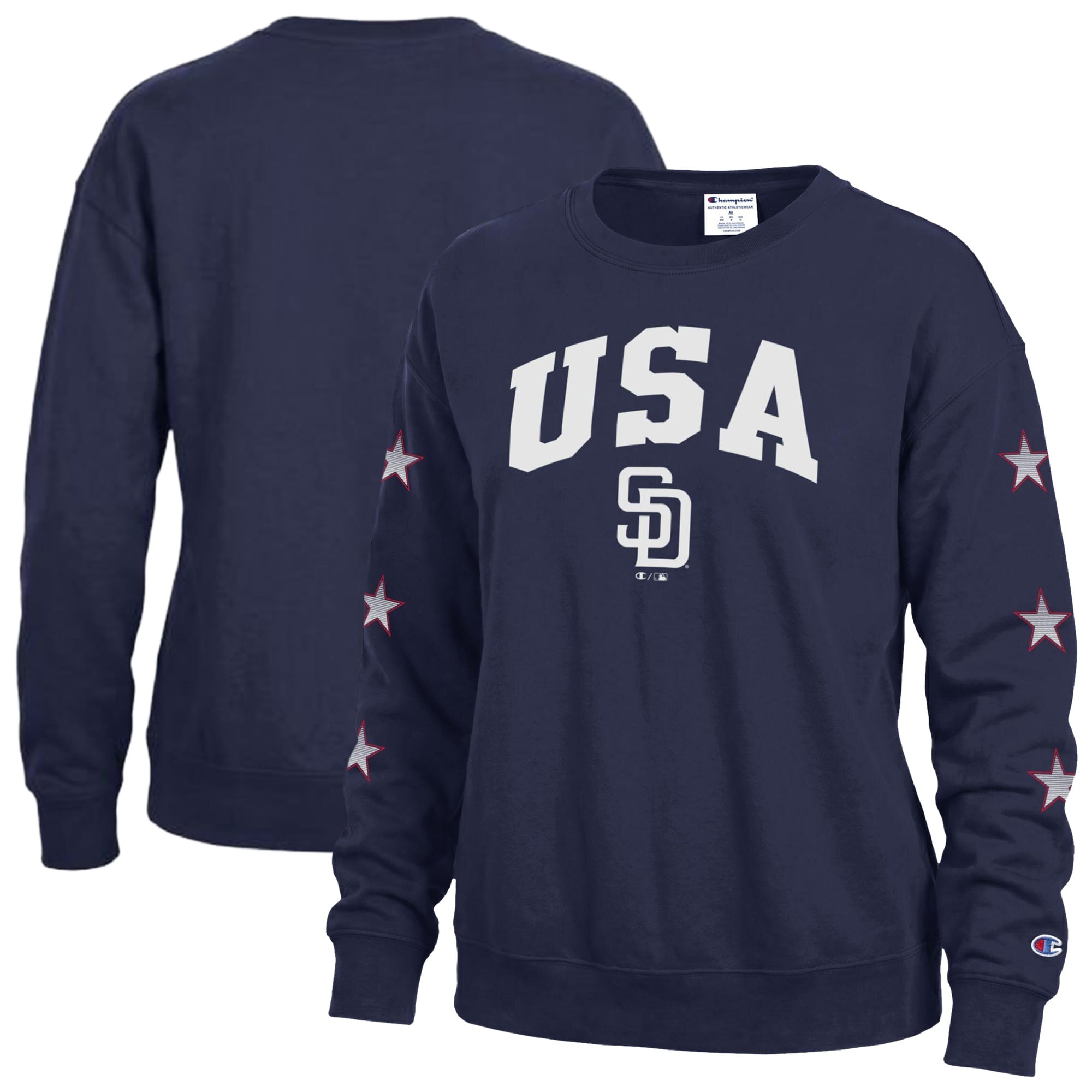 Sweat-shirt à col rond en polaire Champion bleu marine San Diego Padres Americana pour femme