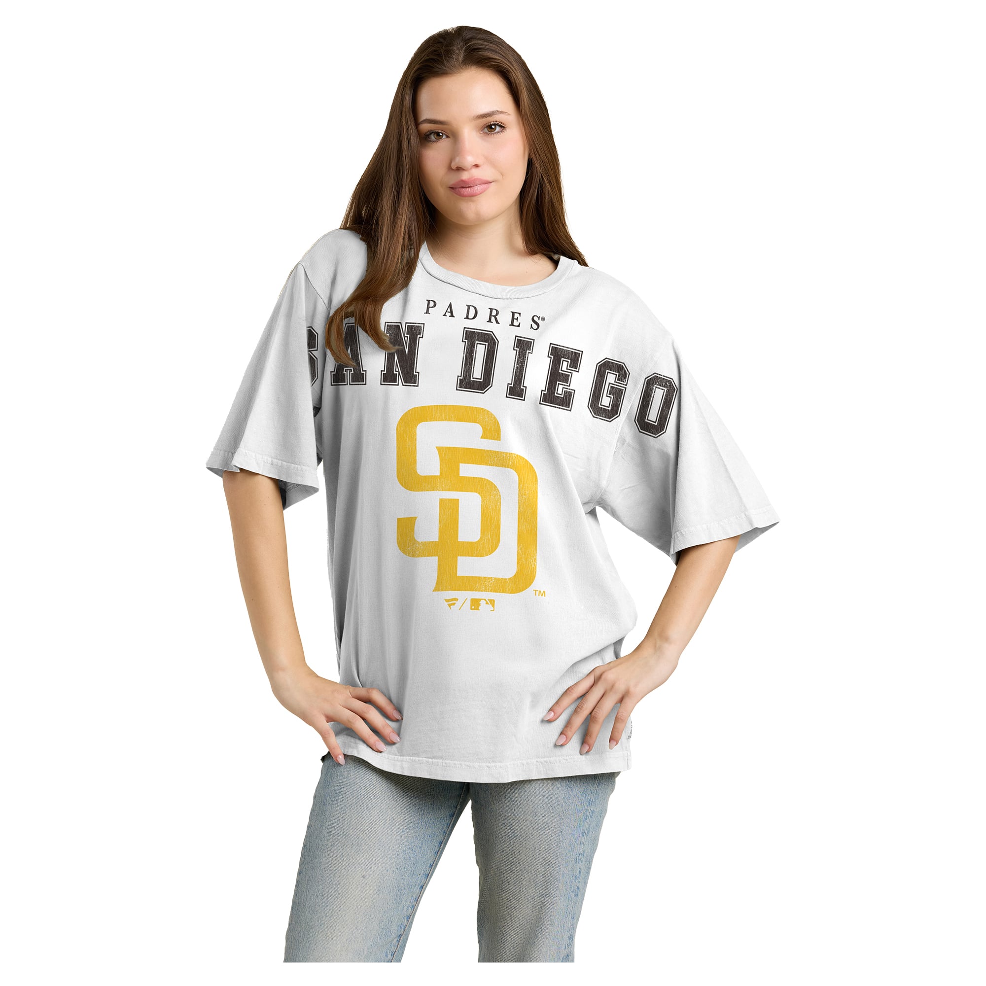 T-shirt Fanatics blanc pour femmes, San Diego Padres, coupe décontractée, gros caractères
