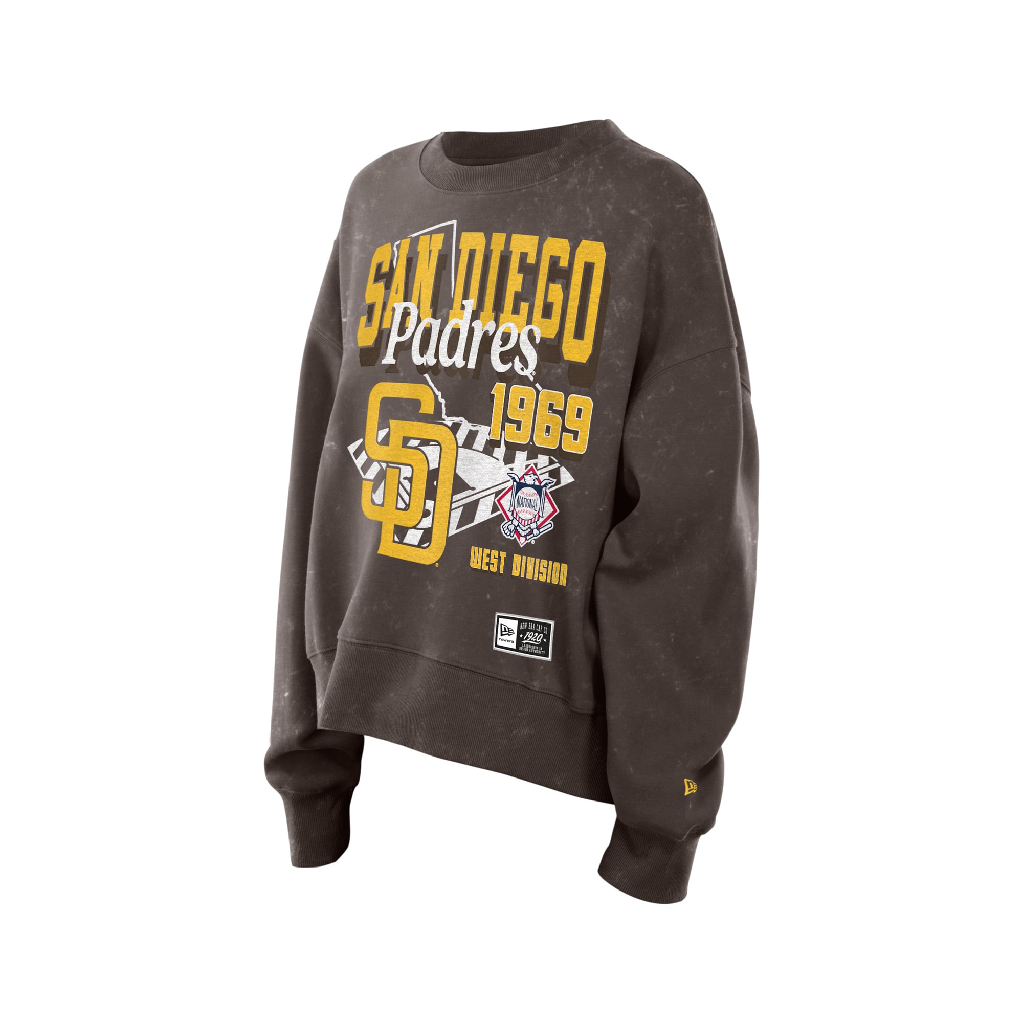 Sweat-shirt New Era marron pour femme, style rétro San Diego Padres, coupe carrée, délavé à l'huile minérale