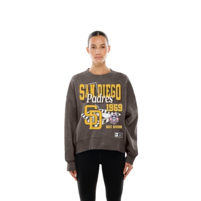 San Diego Padres New Era Women's Throwback Mineral Wash Boxy Sweatshirt - Brown