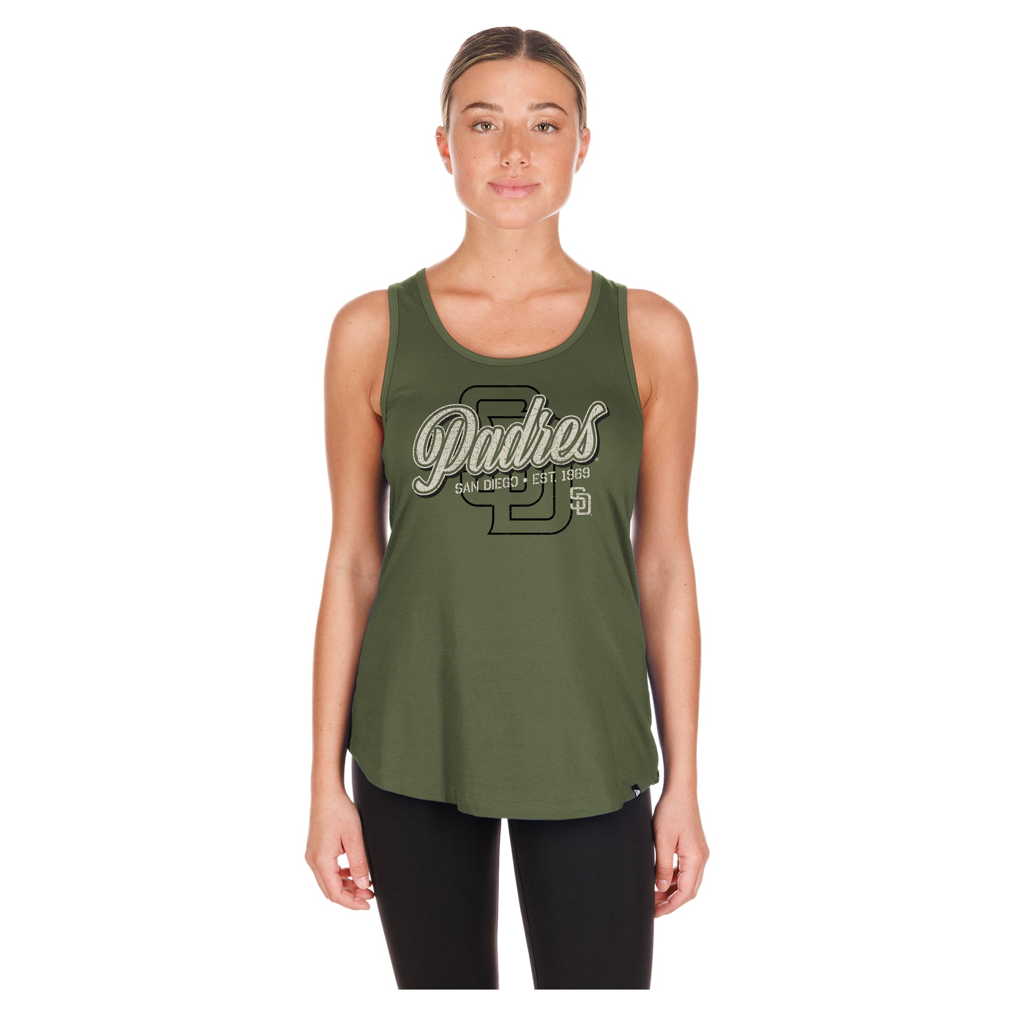 Débardeur New Era olive pour femme, San Diego Padres 2026, Journée des forces armées