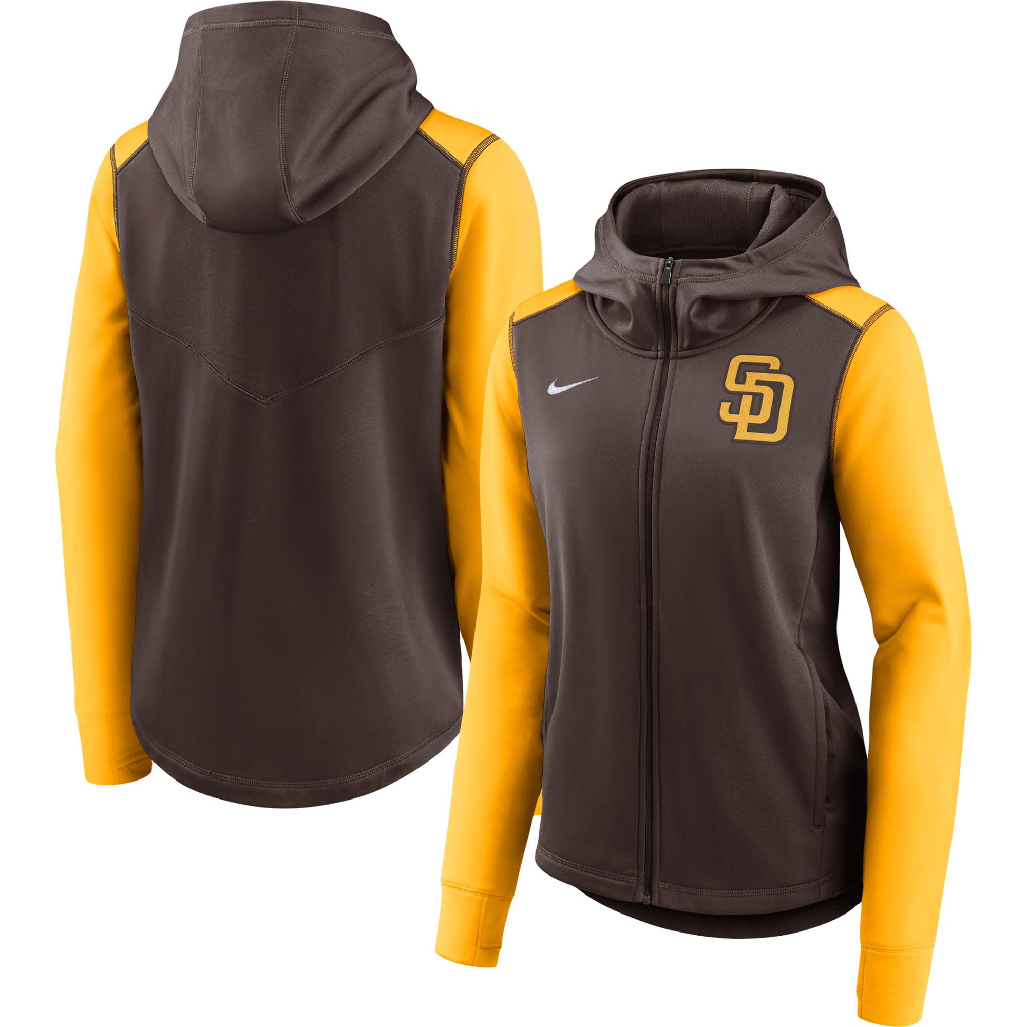 Sweat à capuche zippé Nike marron/or San Diego Padres Authentic Collection pour femme