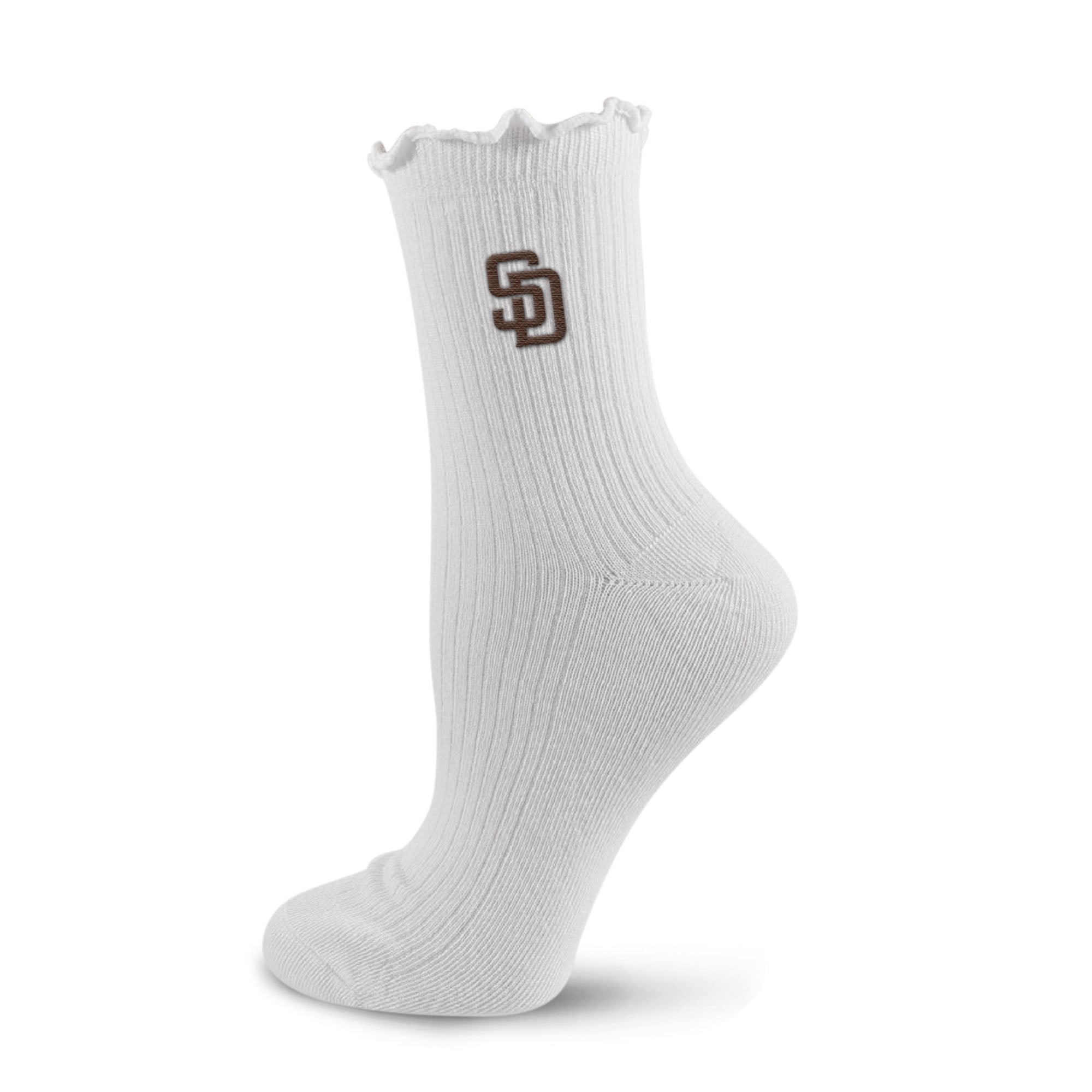 Women's PRO Compression  White San Diego Padres Logo Lettuce Hem Quarter Socks