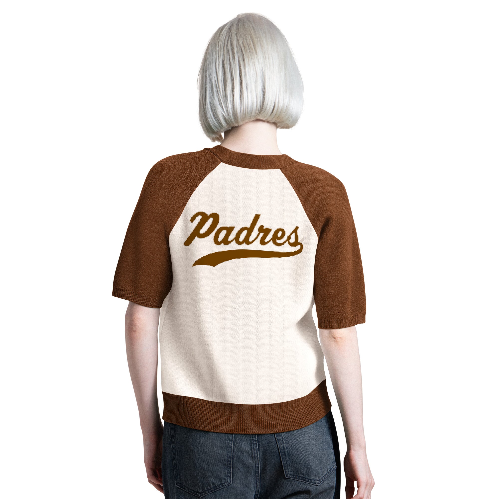 Women's Starter Cream San Diego Padres Cooperstown Collection Key Player Tri-Blend Cropped Button-Up Raglan Short Sleeve Sweater