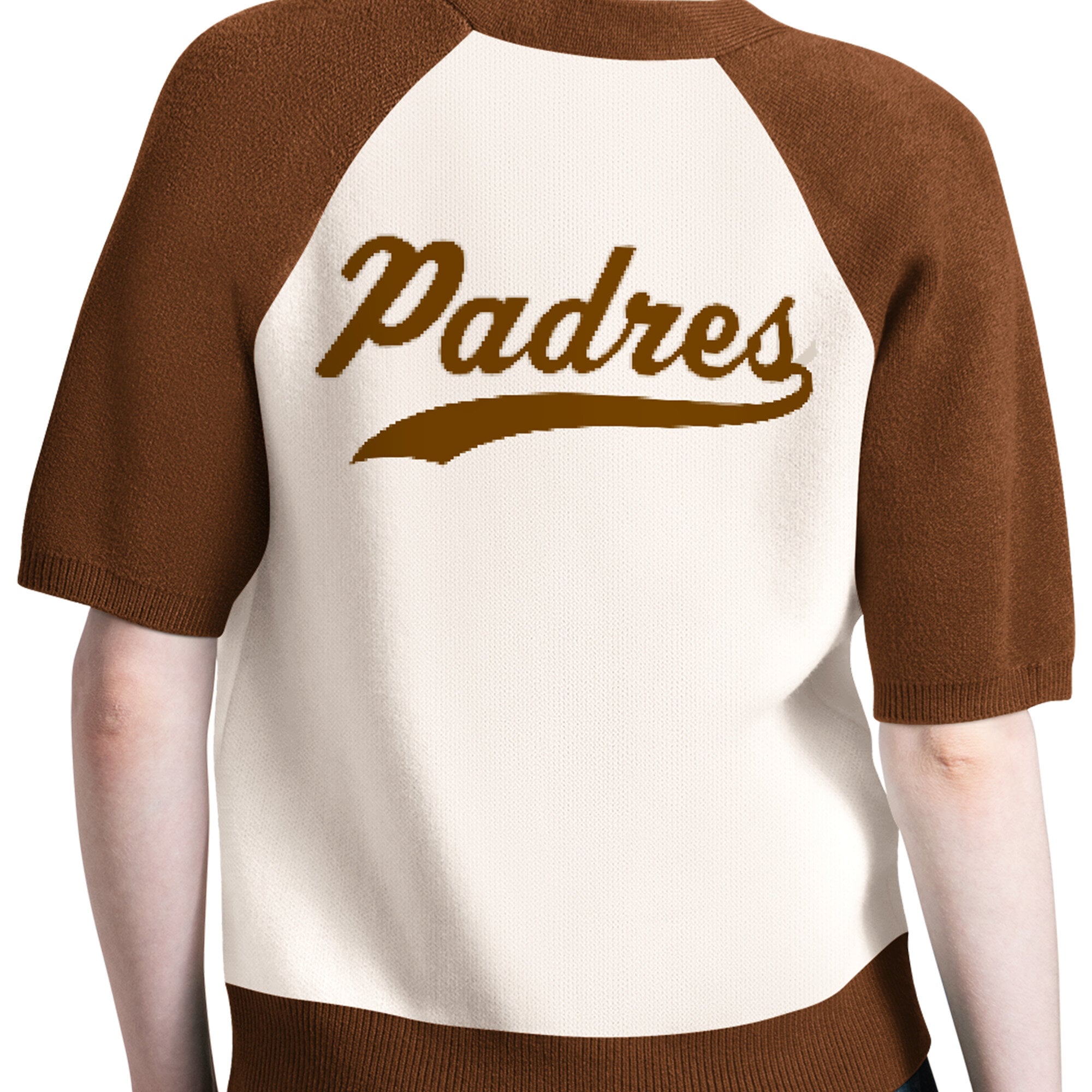 Women's Starter Cream San Diego Padres Cooperstown Collection Key Player Tri-Blend Cropped Button-Up Raglan Short Sleeve Sweater