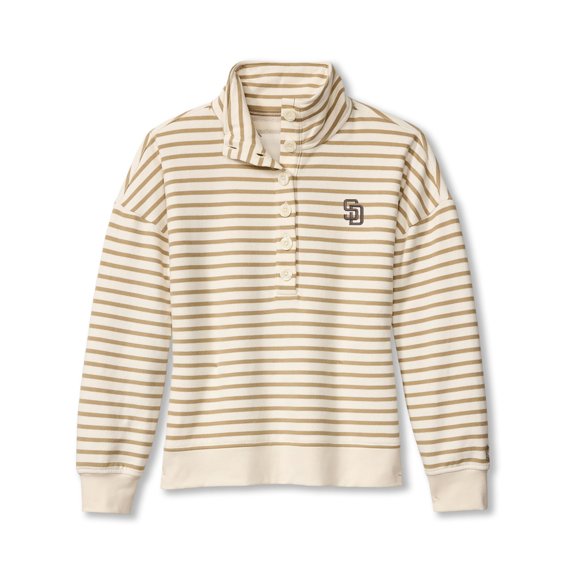 Women's Tommy Bahama  White San Diego Padres Marina Del Mar Stripe Mock Neck Sweatshirt