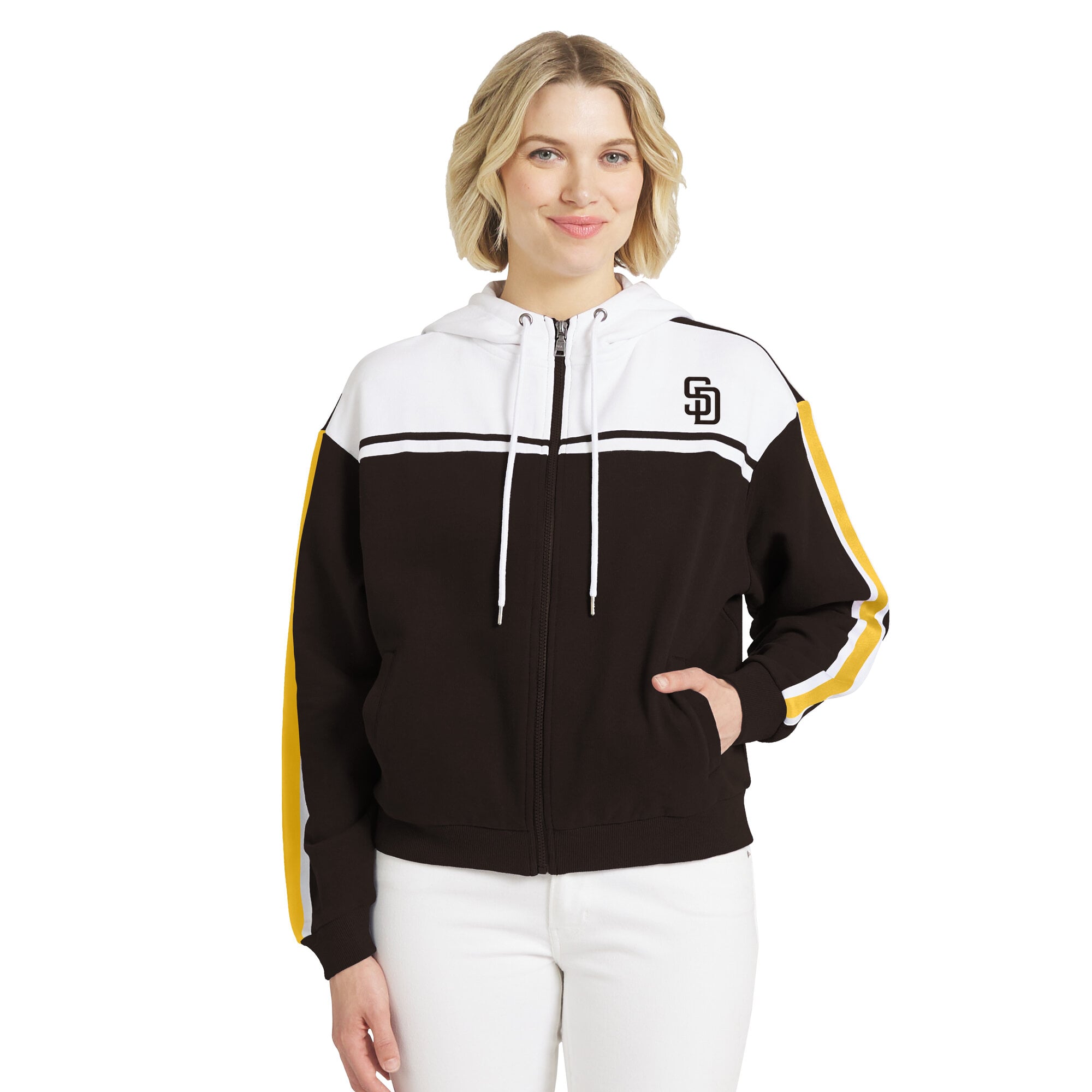 Sweat à capuche zippé marron et blanc San Diego Padres de la marque WEAR by Erin Andrews pour femme