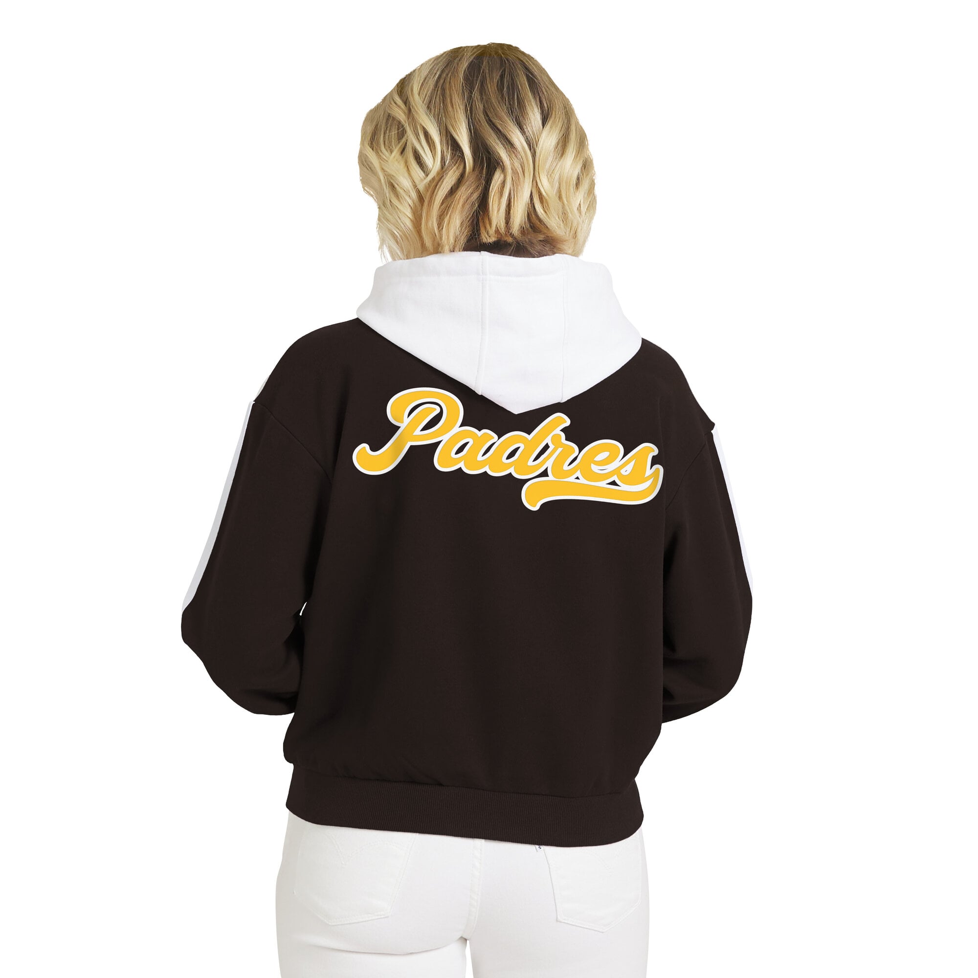 Sweat à capuche zippé marron et blanc San Diego Padres de la marque WEAR by Erin Andrews pour femme