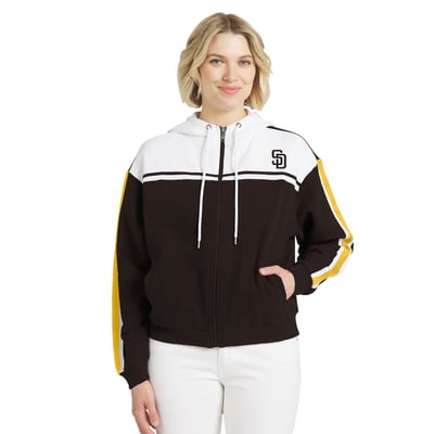 San Diego Padres WEAR by Erin Andrews Women's Color Blocked Full-Zip Hoodie - Brown/White