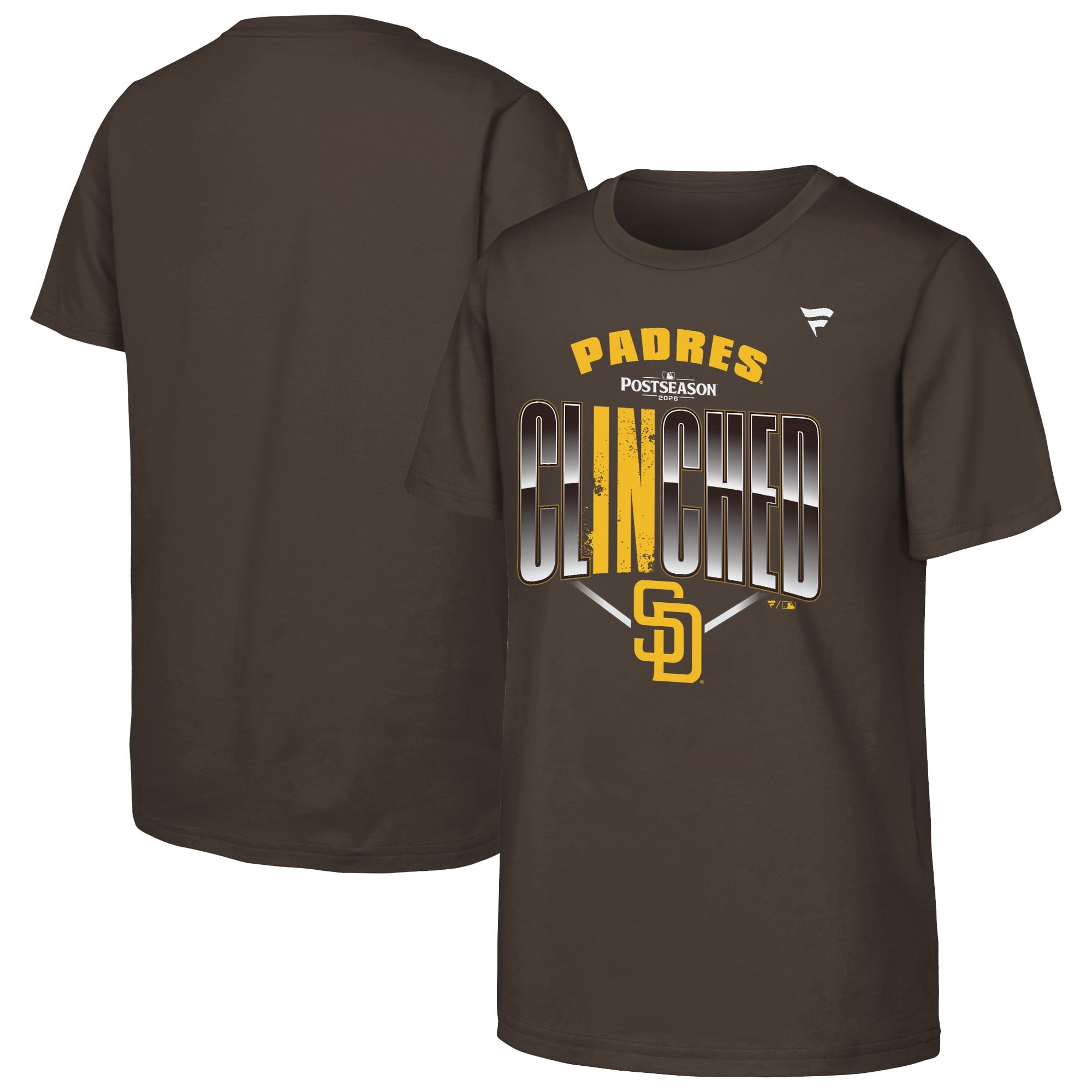 T-shirt Fanatics marron pour jeunes, San Diego Padres, saison 2026 des séries éliminatoires de la MLB.