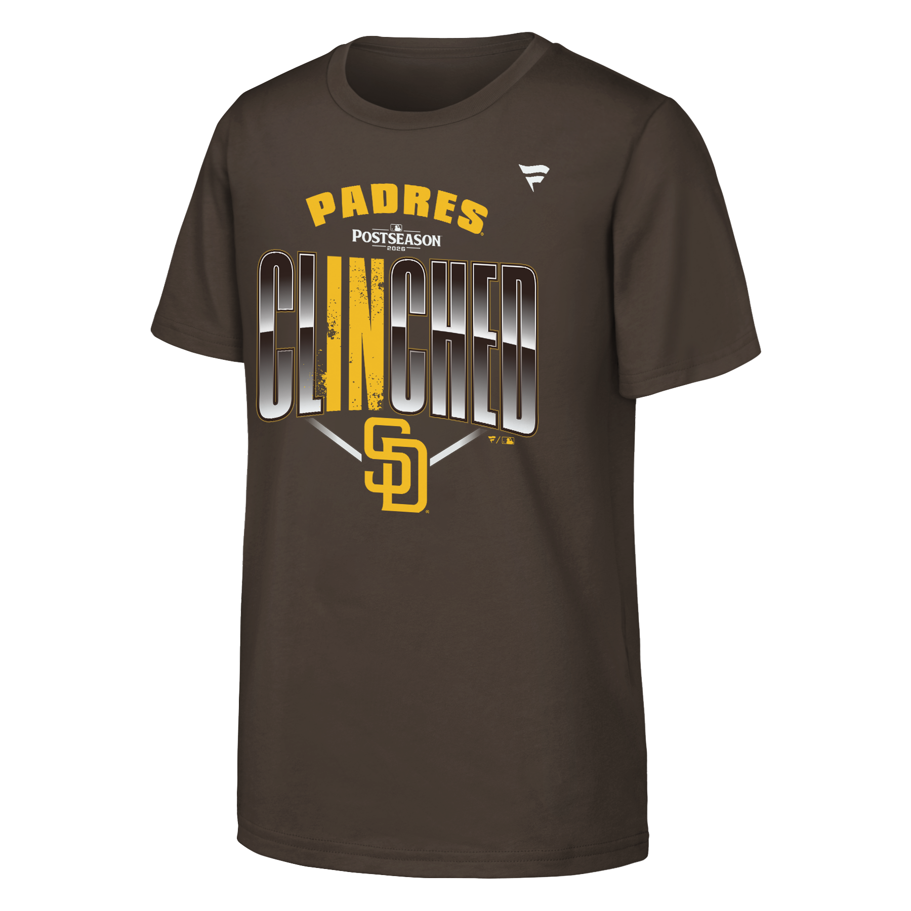 T-shirt Fanatics marron pour jeunes, San Diego Padres, saison 2026 des séries éliminatoires de la MLB.