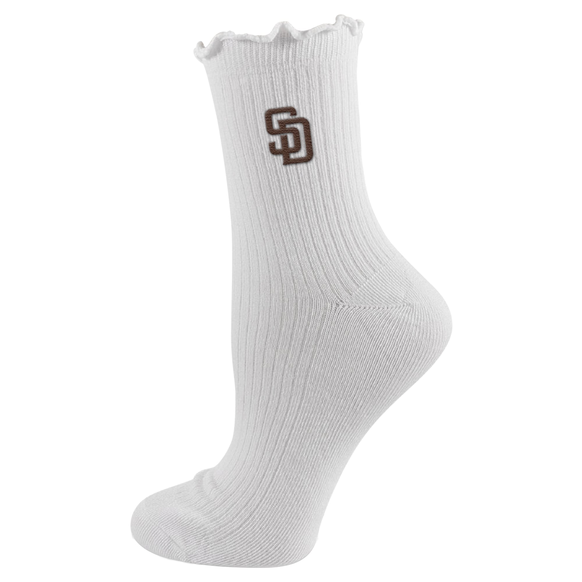 Youth PRO Compression  White San Diego Padres Logo Lettuce Hem Quarter Socks