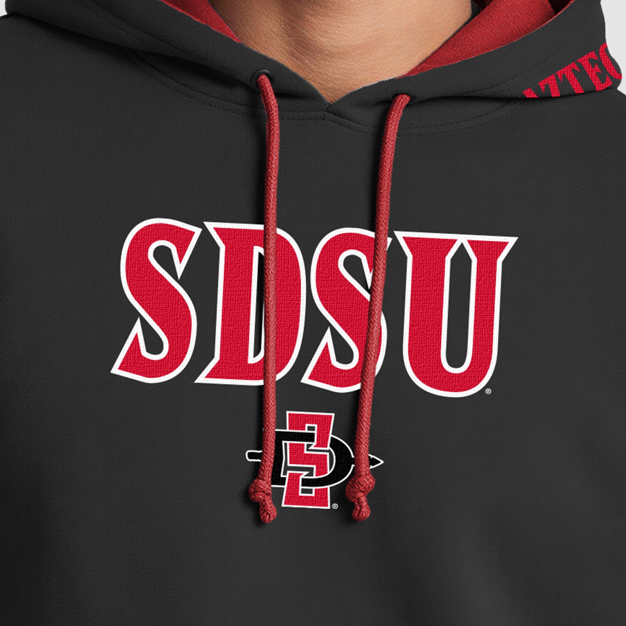 Sweat à capuche contrasté noir et rouge Champion pour homme, motif Aztecs de San Diego State