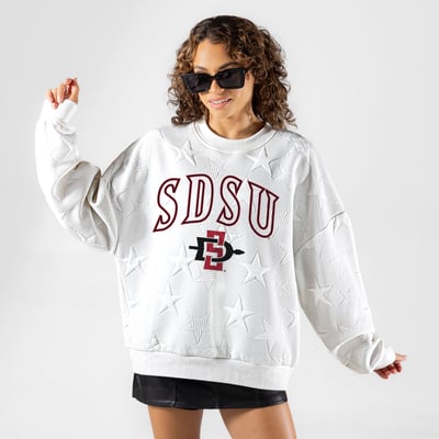 San Diego State Aztecs Gameday Couture Women's  Big Play Energy Tonal Star Embossed Sweatshirt - White