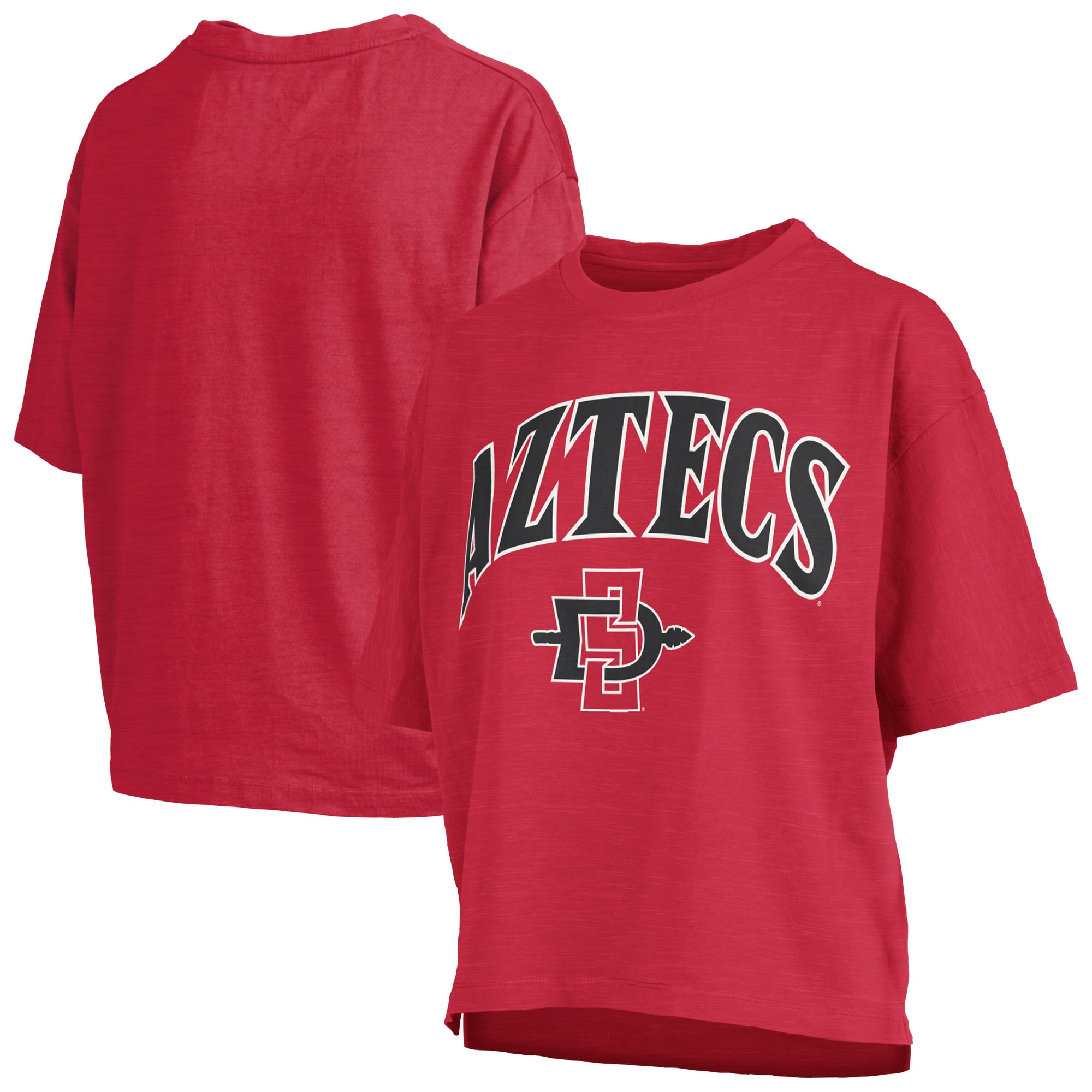 T-shirt oversize Pressbox Cardinal San Diego State Aztecs pour femmes, logo Nelson Arch Over, en flammèche