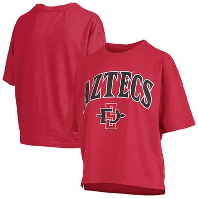 San Diego State Aztecs Pressbox Women's Oversized Nelson Arch Over Logo Slub T-Shirt - Cardinal