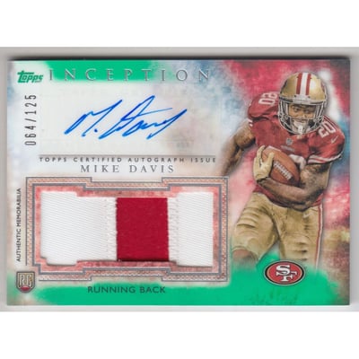 2015 Topps Inception Rookie Jumbo Patch Autographs Green #AJPMD Mike Davis