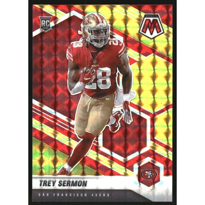 2021 Panini Mosaic Mosaic Choice Fusion Red and Yellow #324 Trey Sermon