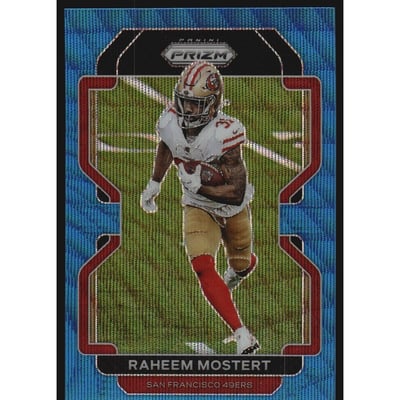 2021 Panini Prizm Prizms Blue Wave #56 Raheem Mostert