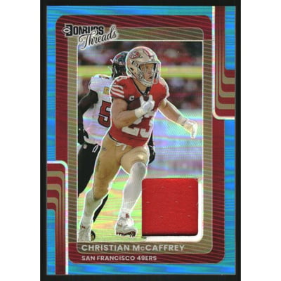 2025 Donruss Optic Donruss Threads Neon Blue #16 Christian McCaffrey