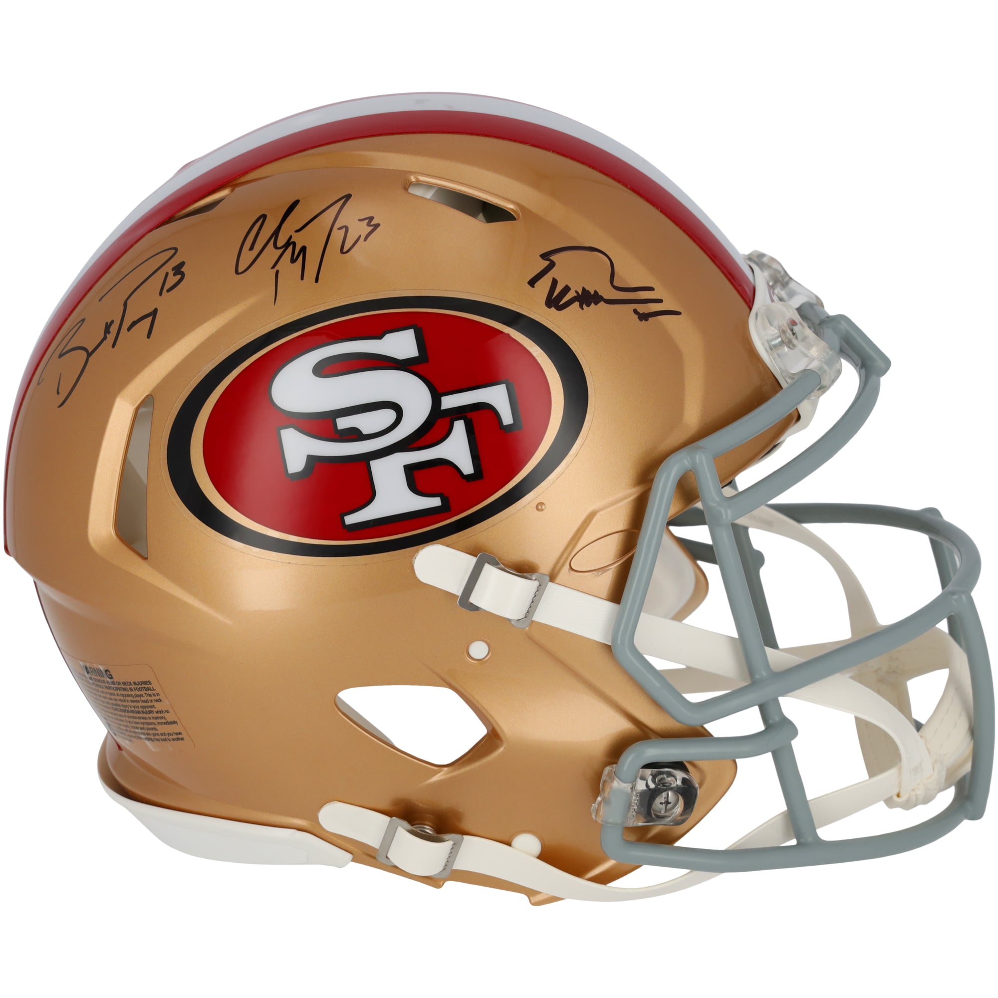 Casque Riddell Speed ​​authentique autographié par Brock Purdy, Christian McCaffrey et George Kittle des 49ers de San Francisco
