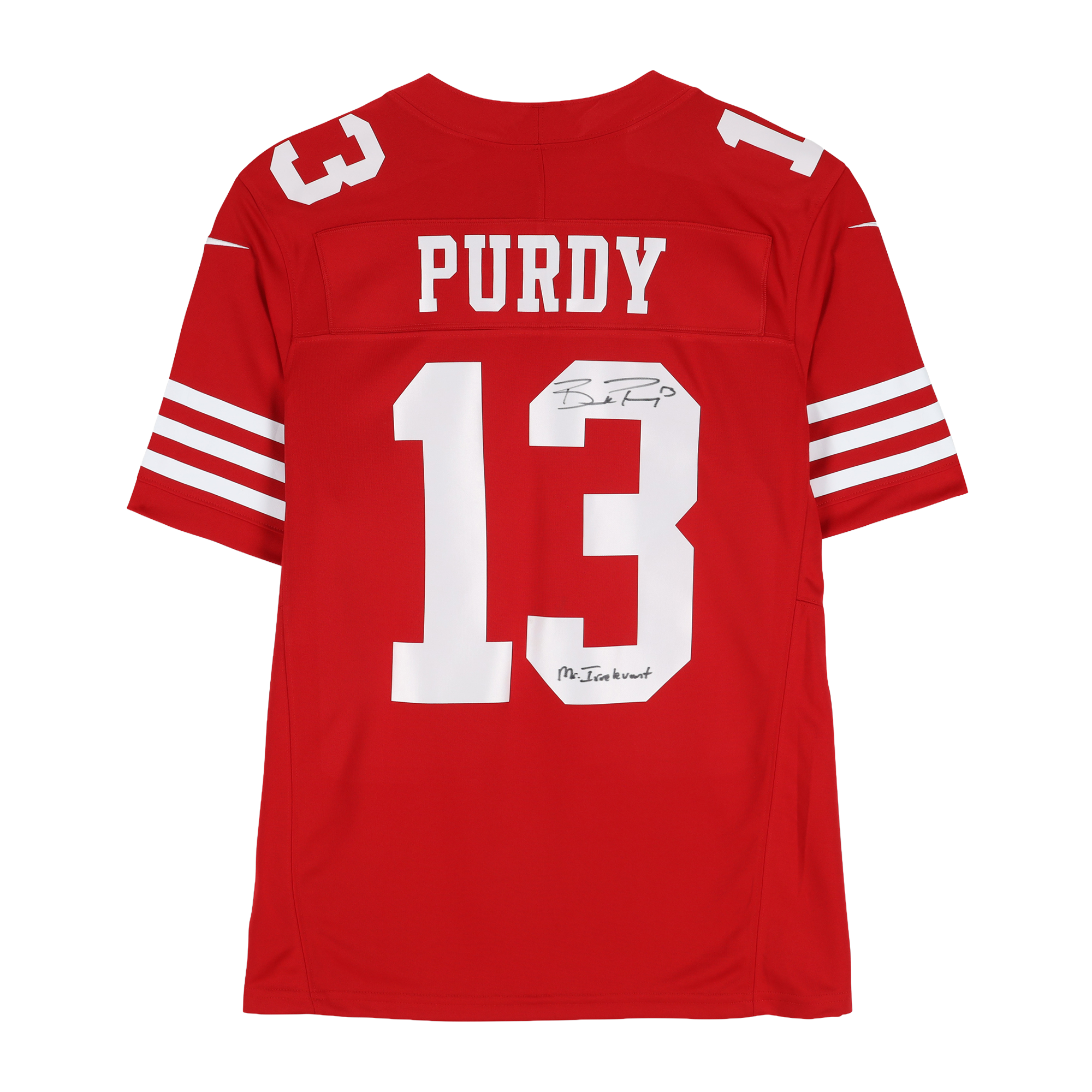 Maillot rouge Nike Limited autographié par Brock Purdy des 49ers de San Francisco avec inscription « Mr. Irrelevant »