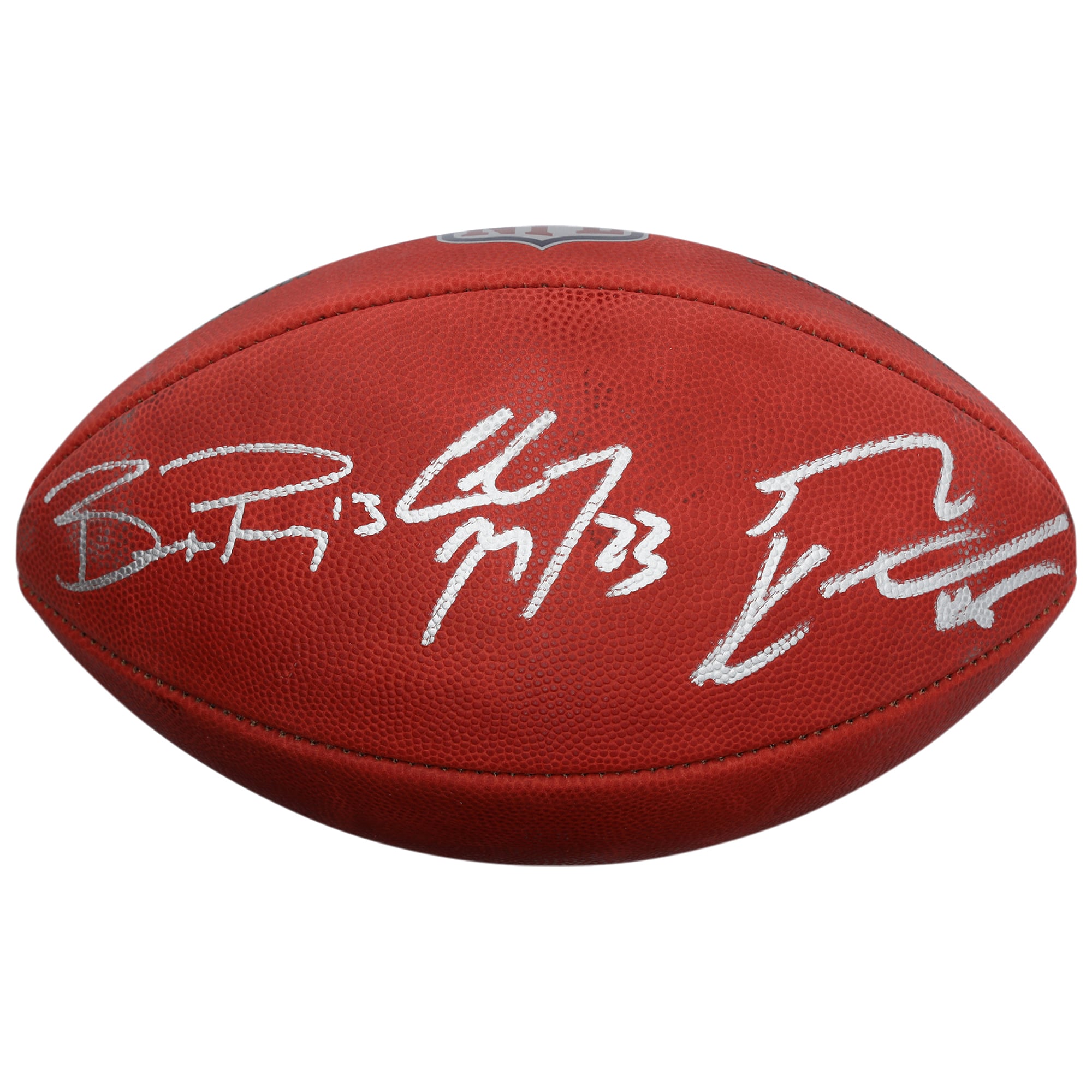 Ballon de football Wilson Duke en couleur autographié par Christian McCaffrey, Brock Purdy et George Kittle des 49ers de San Francisco