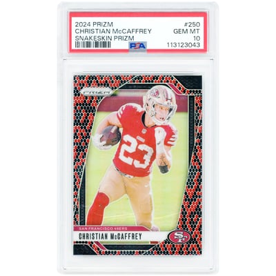 Christian McCaffrey San Francisco 49ers 2024 Panini Prizm Snakeskin Prizm Case Hit #250 PSA Authenticated 10 Card