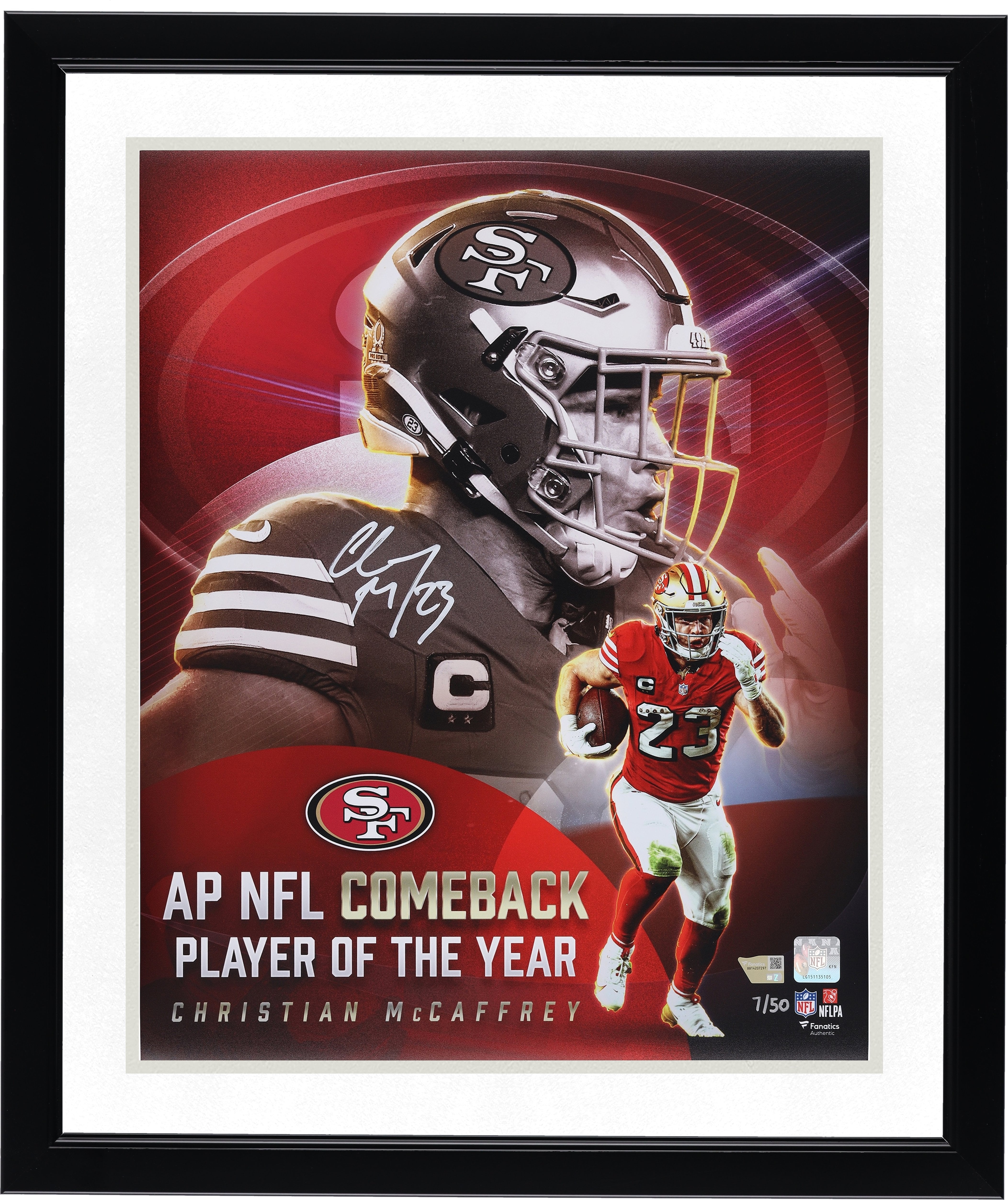 Christian McCaffrey San Francisco 49ers Autographed 16" x 20" 2025 NFL Comeback Player of the Year Collage Photograph - Limited Edition of 50