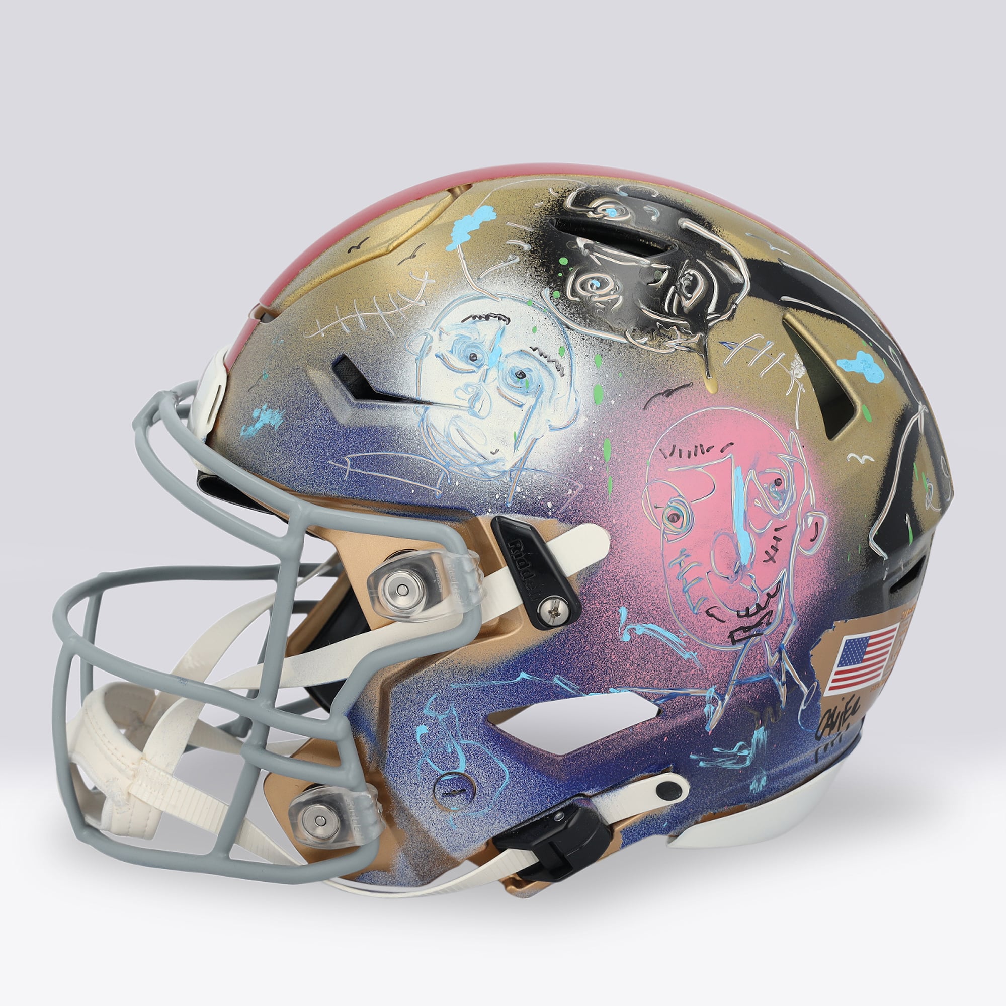 Casque Riddell Speed ​​Flex Authentic autographié par Christian McCaffrey des 49ers de San Francisco - Illustration de Caviar Coleman - Édition limitée n° 1/1 - UW25
