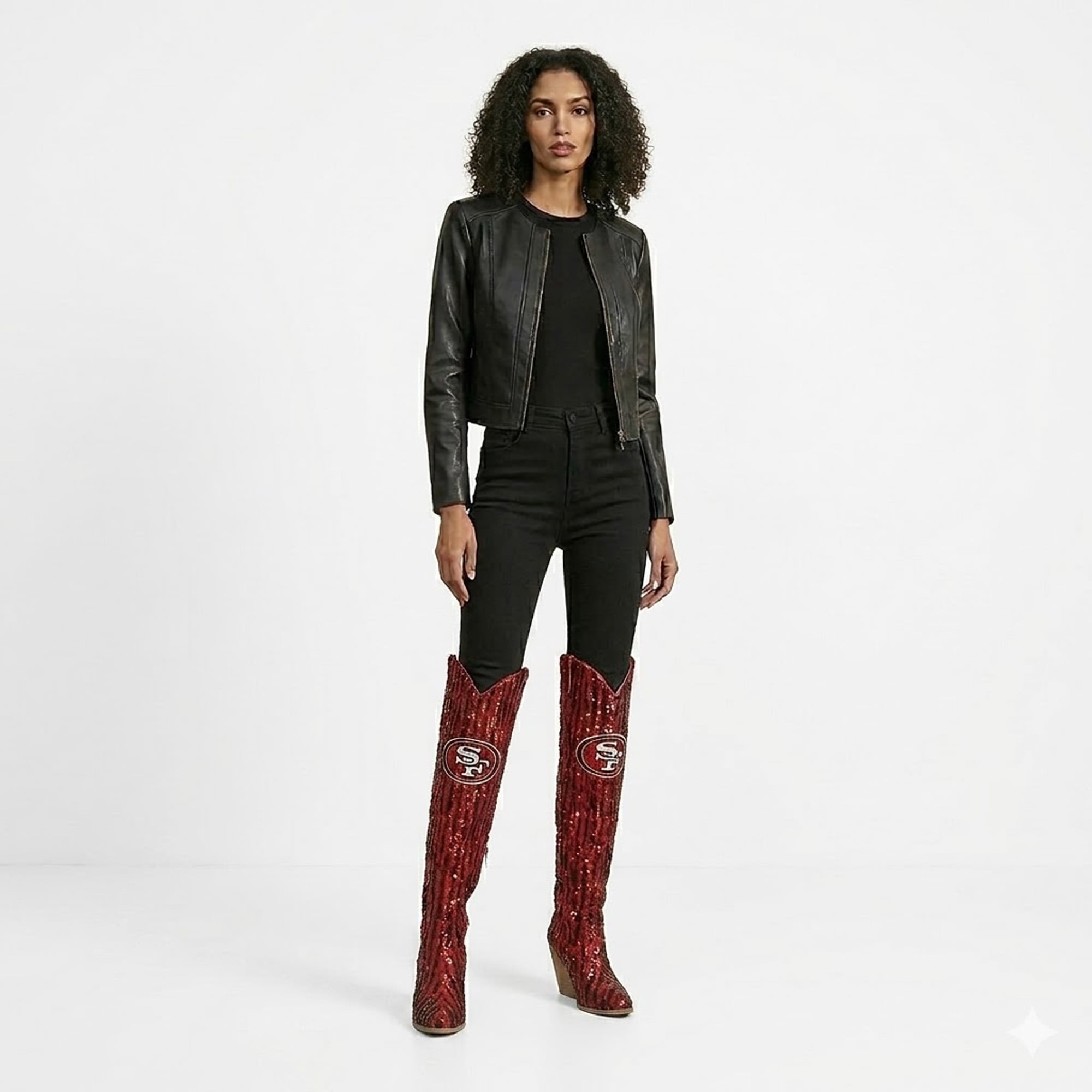 Cuce San Francisco 49ers Over-the-Knee Two-Tone Sequin Boots