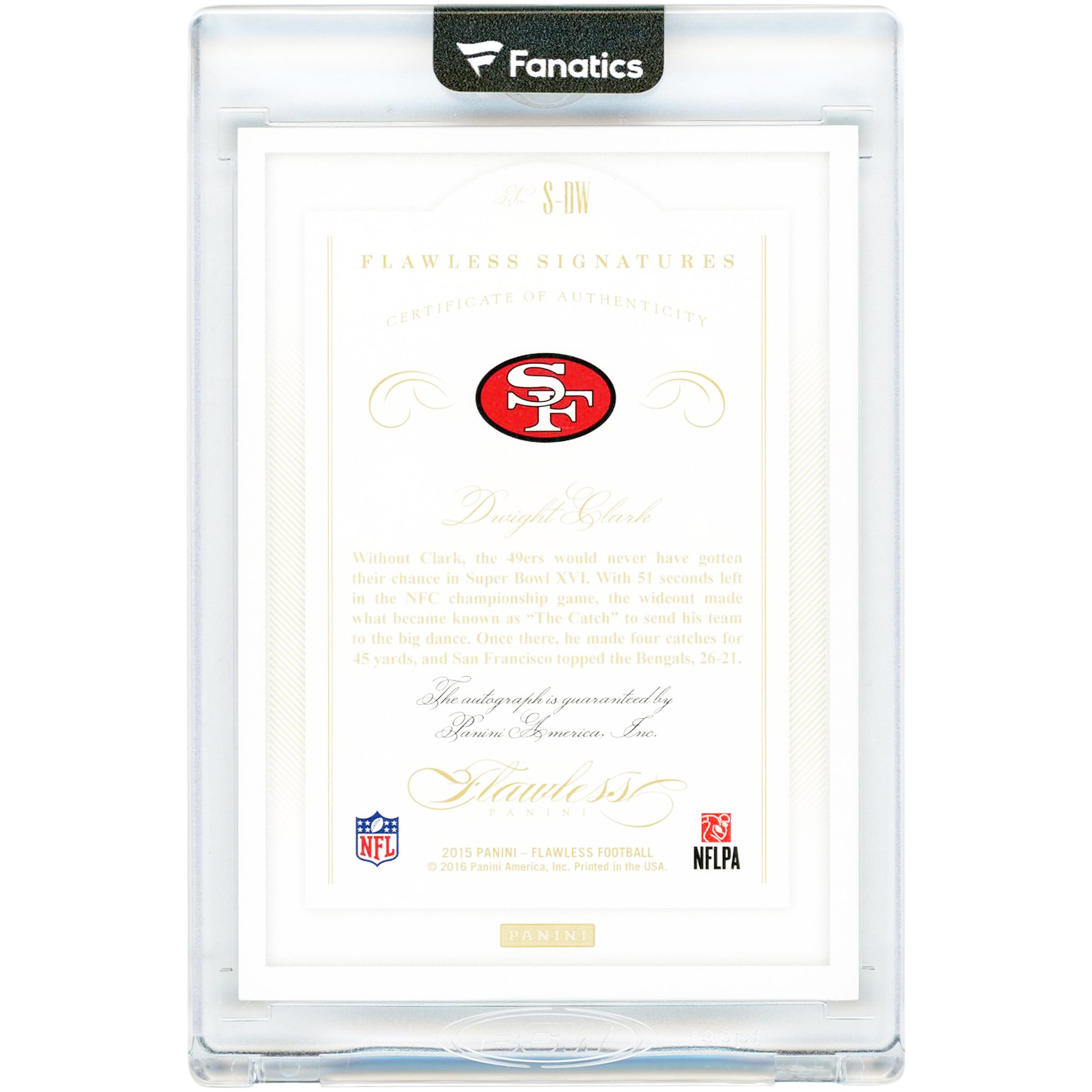Dwight Clark San Francisco 49ers Autographed 2015 Panini Flawless Ruby #S-DW #9/15 Card