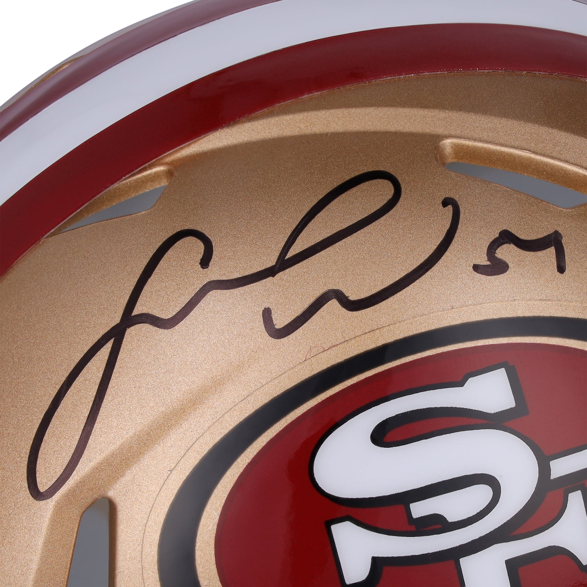 Casque Riddell Speed ​​Mini autographié par Fred Warner des San Francisco 49ers