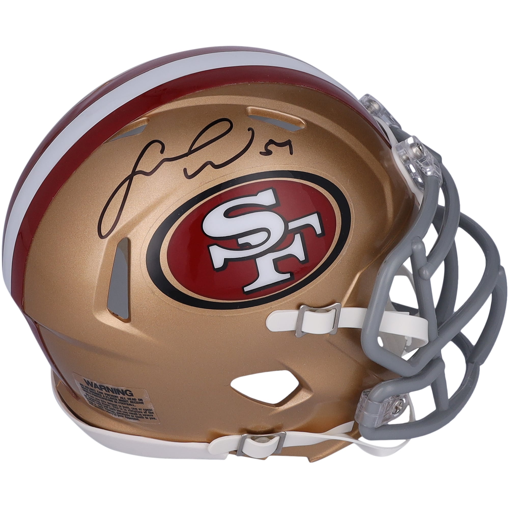 Casque Riddell Speed ​​Mini autographié par Fred Warner des San Francisco 49ers