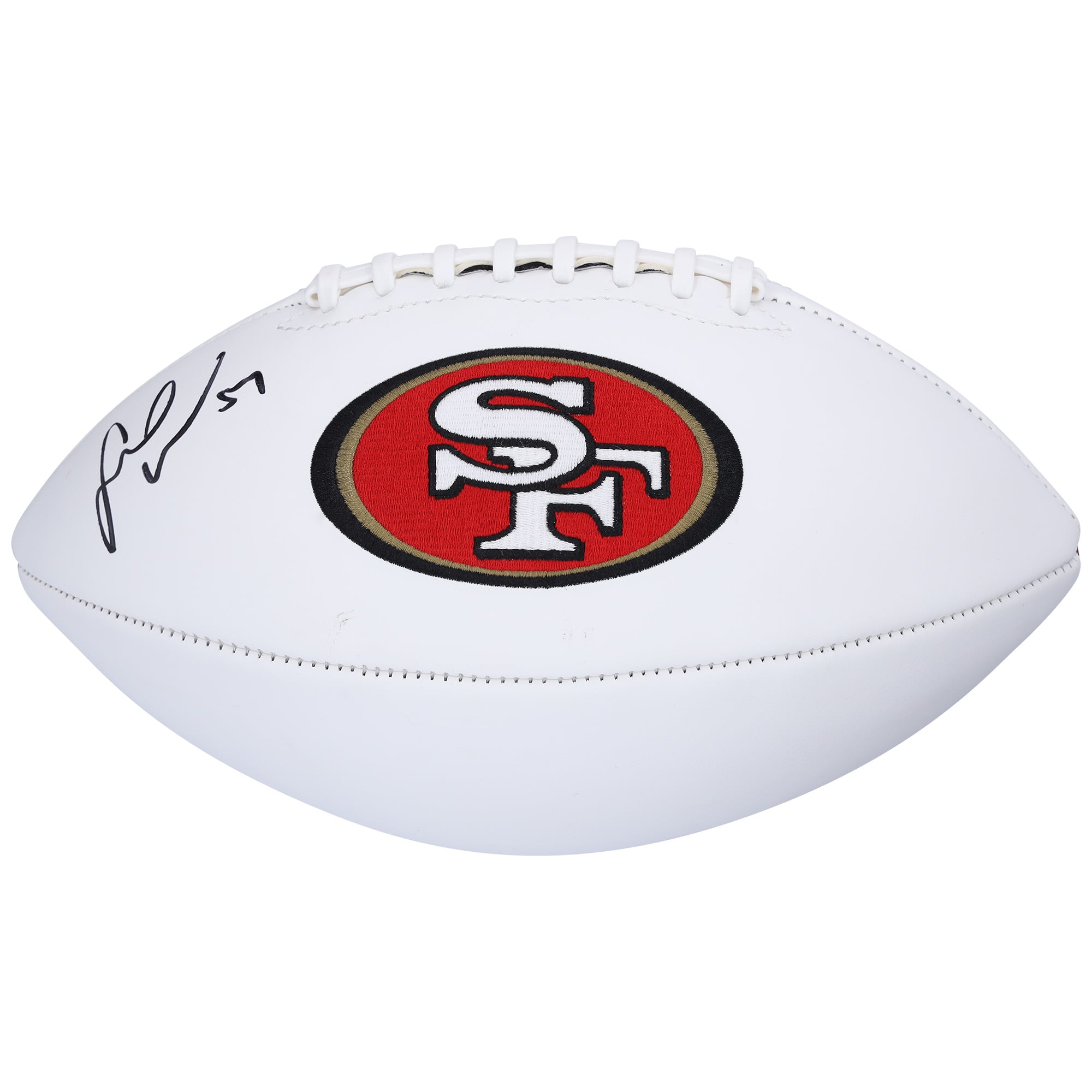 Ballon de football blanc autographié par Fred Warner des 49ers de San Francisco
