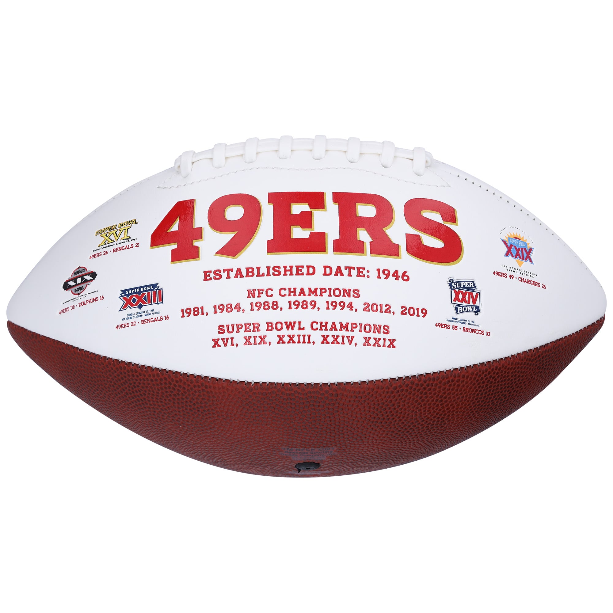 Ballon de football blanc autographié par Fred Warner des 49ers de San Francisco