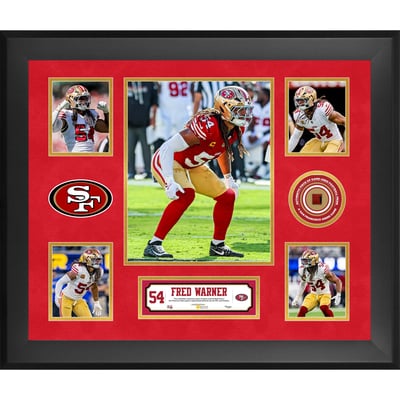 Fred Warner San Francisco 49ers Fanatics Authentic Framed 20" x 24" 5-Photo Collage with a Piece of Game-Used Football - Limited Edition of 500