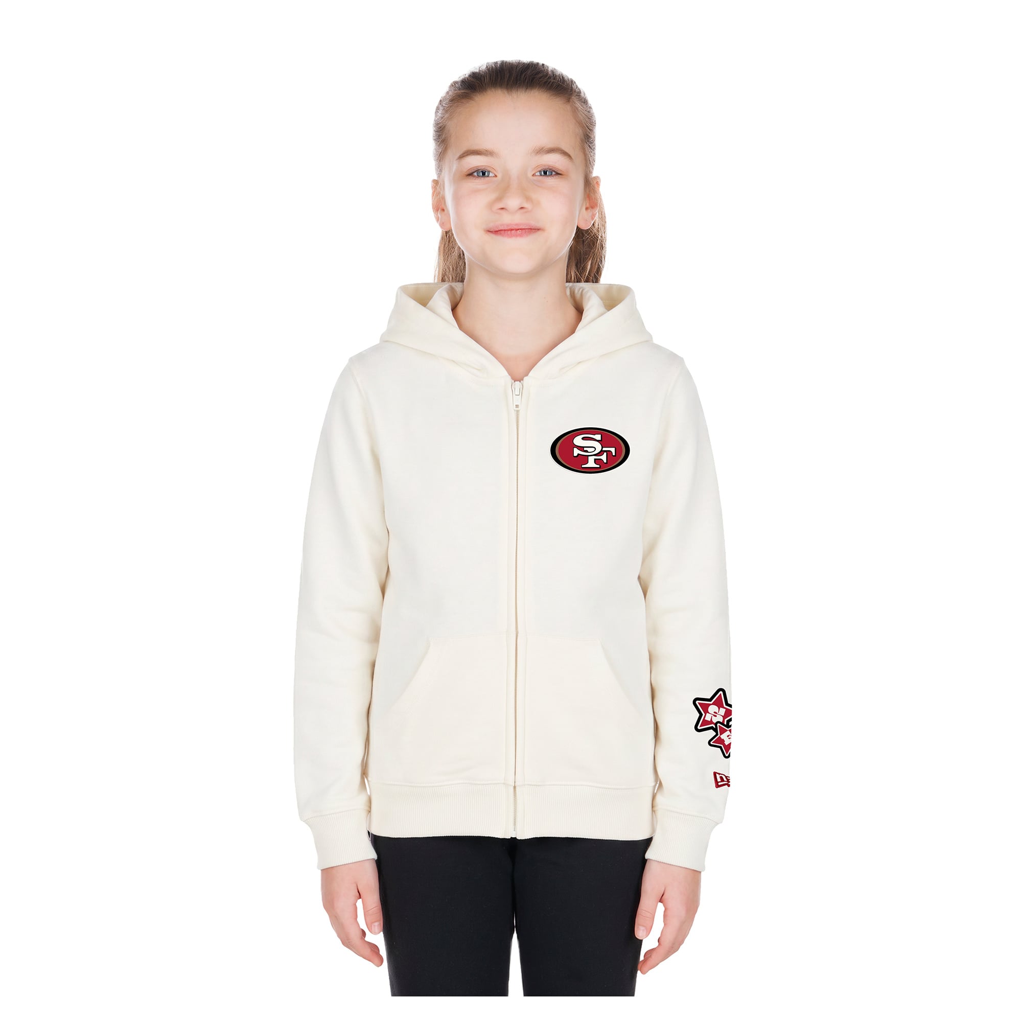 Sweat à capuche zippé New Era crème San Francisco 49ers pour filles